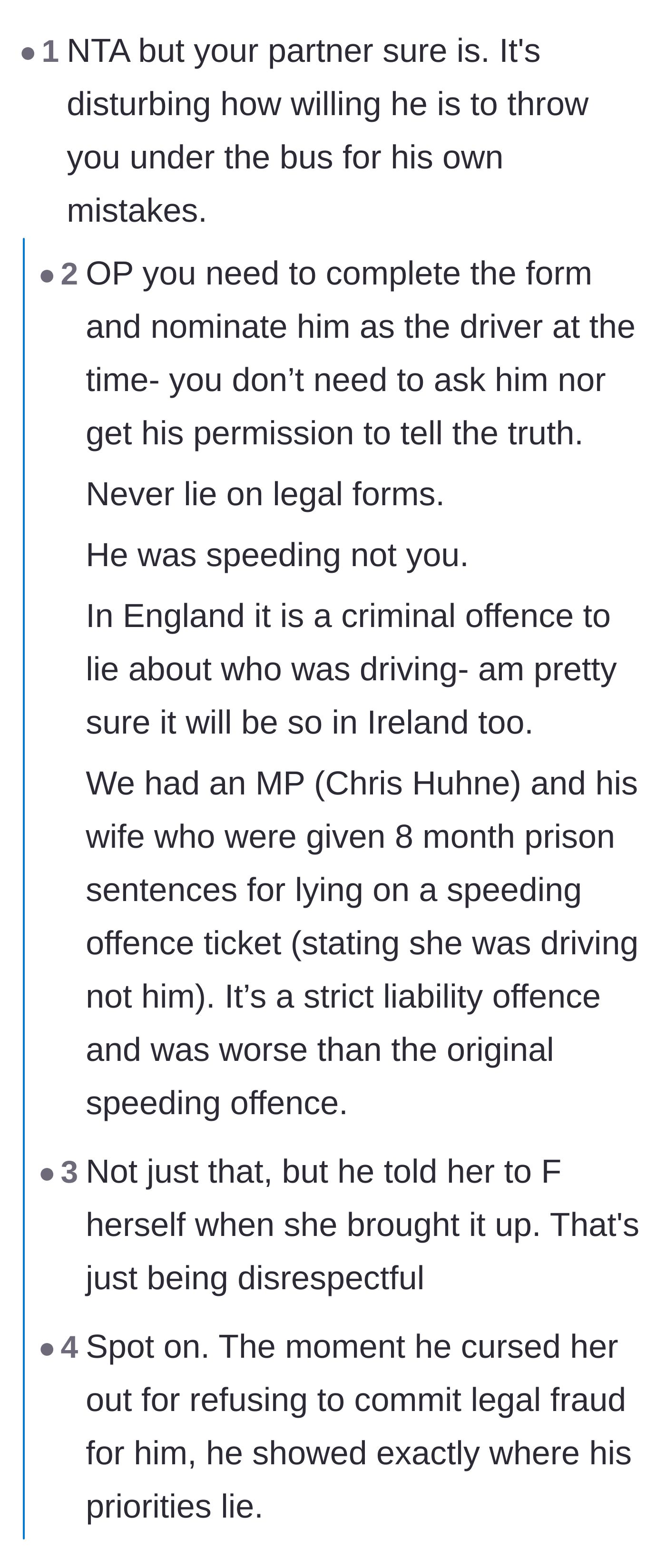 Comment thread 2 - Commenters calling out the partner's verbal abuse and willingness to throw the main character under the bus.