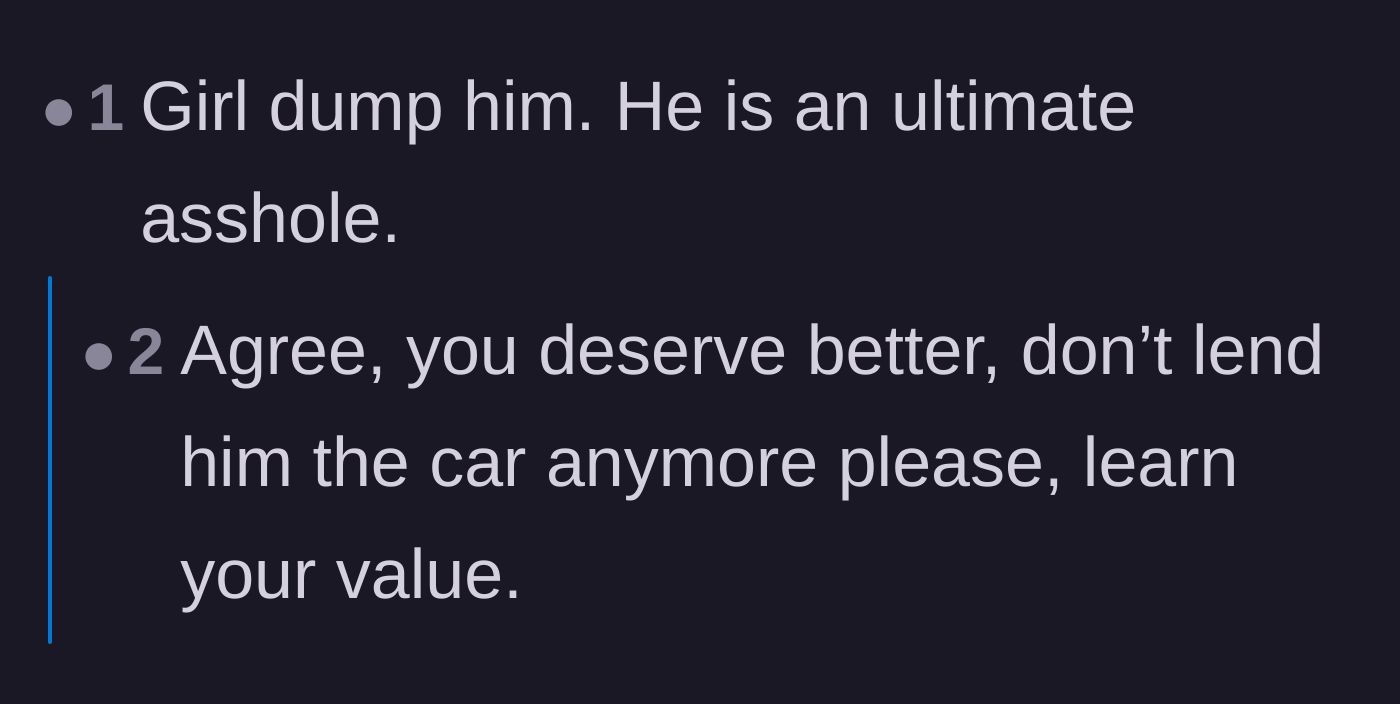Comment thread 5 - Blunt advice from commenters urging the main character to dump her partner and recognize her own value.