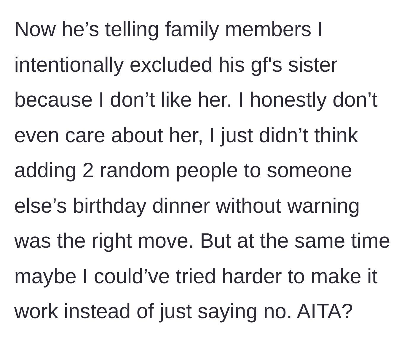 Story part 5 - The brother starts a smear campaign, claiming the main character intentionally excluded the guests out of spite.