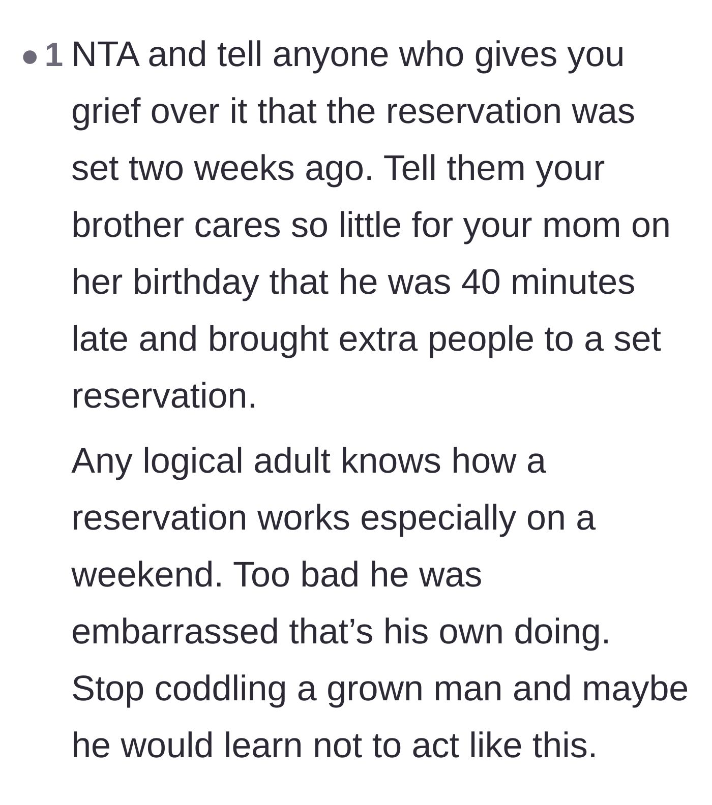 Comment thread 3 - Suggestions to confidently tell family the unvarnished truth about his behavior.