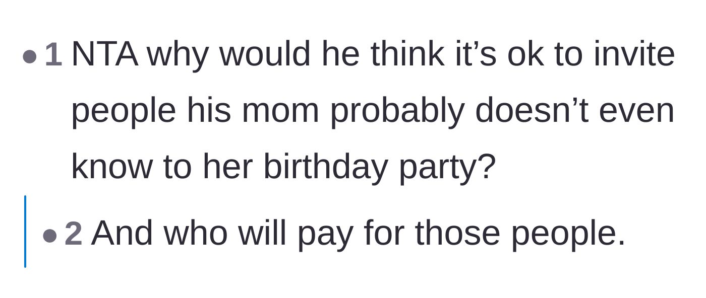 Comment thread 4 - Disbelief over inviting random strangers to an intimate family birthday celebration.
