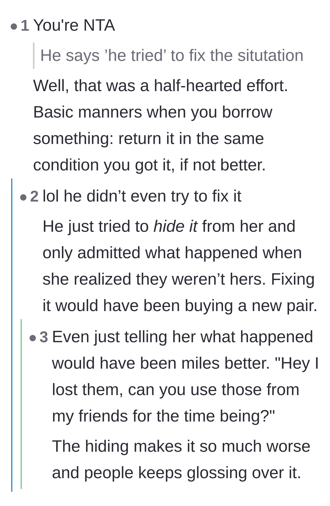 Comment thread 3 - Mocking the boyfriend's claim that he 'tried' to fix the situation.