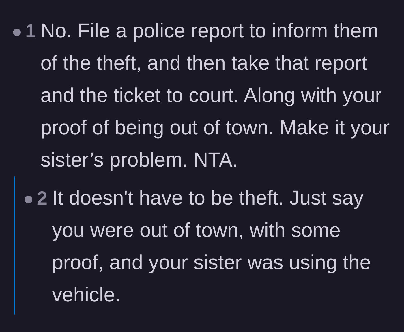 Comment thread 2 - A discussion on the necessity of filing an actual police report to protect the car owner's insurance rates.