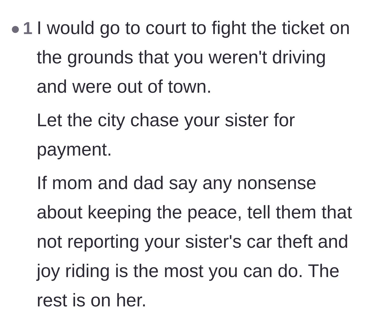 Comment thread 5 - Advice to contest the ticket in court and tell the enabling parents that not pressing criminal charges is the only favor they are getting.