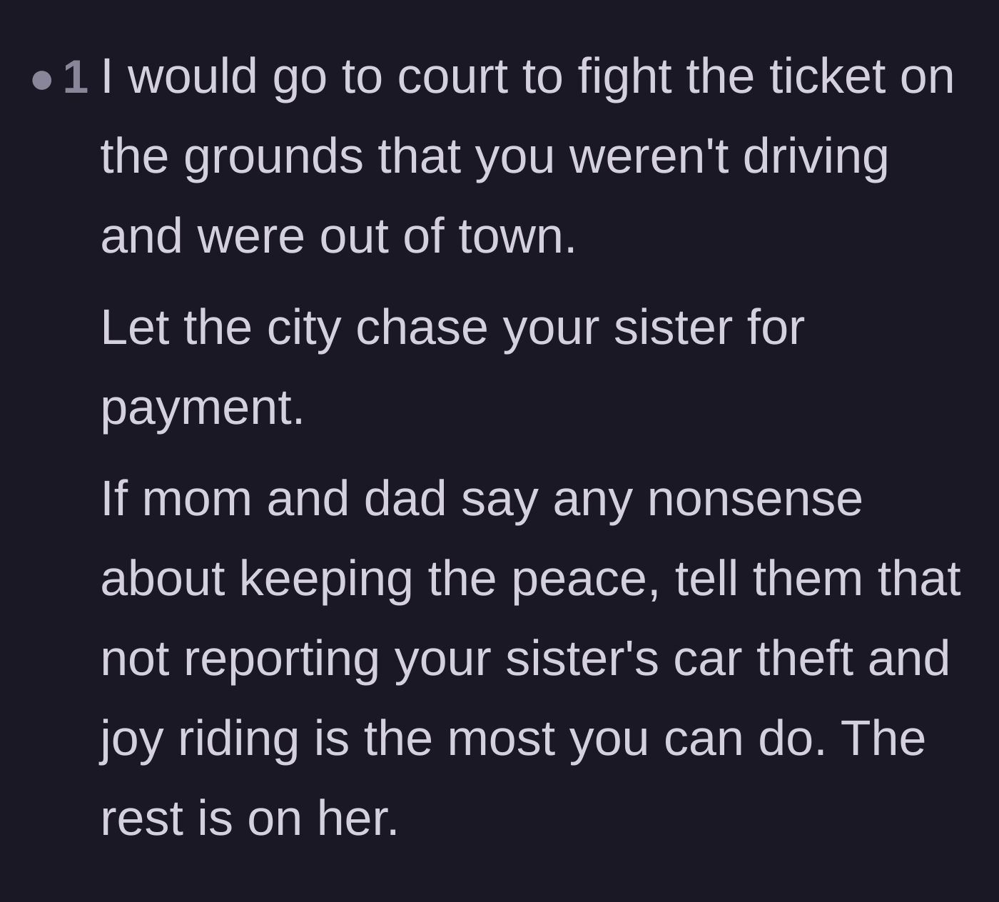 Comment thread 5 - Advice to contest the ticket in court and tell the enabling parents that not pressing criminal charges is the only favor they are getting.
