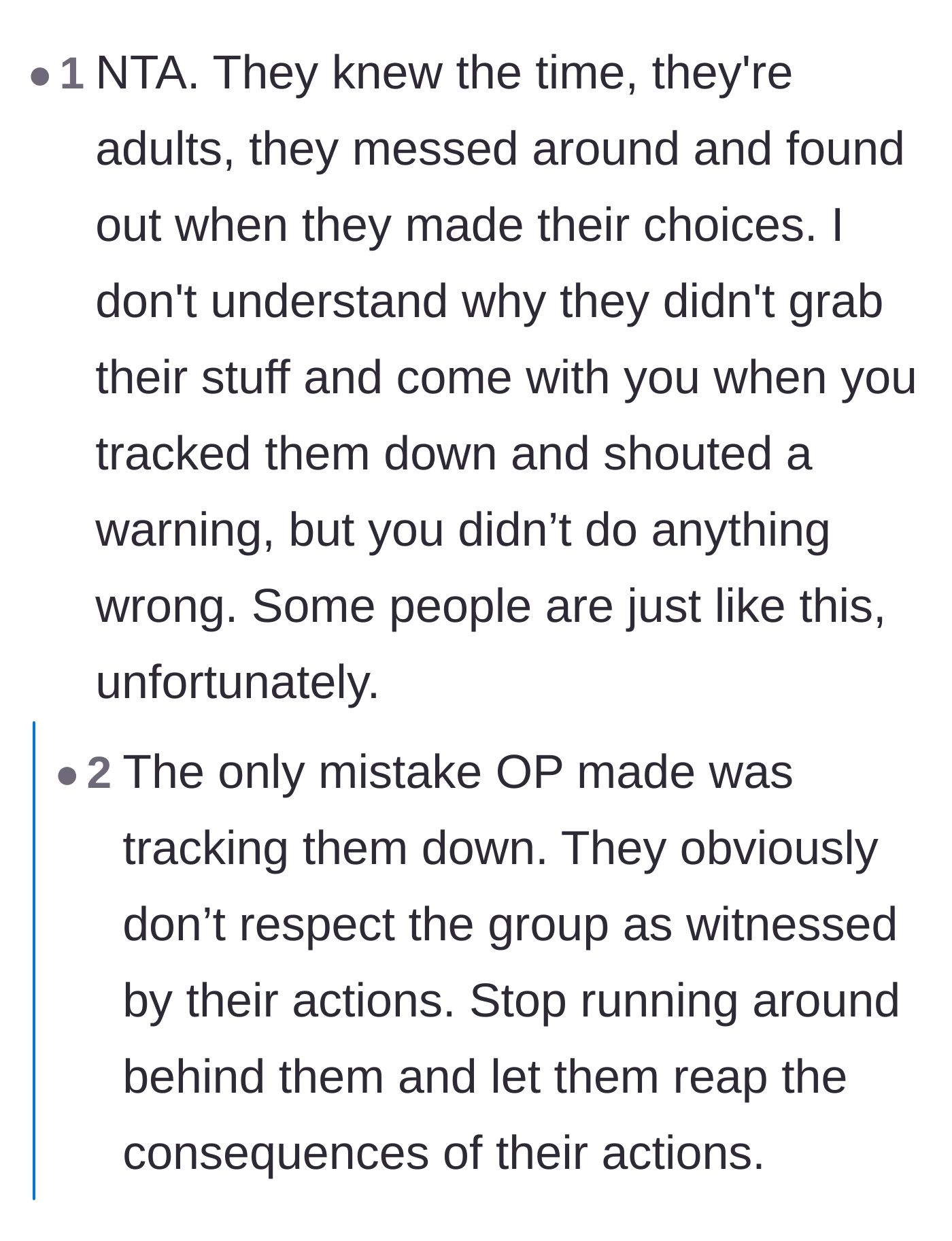 Comment thread 2 - Advice telling the main character she shouldn't have even bothered searching for them.
