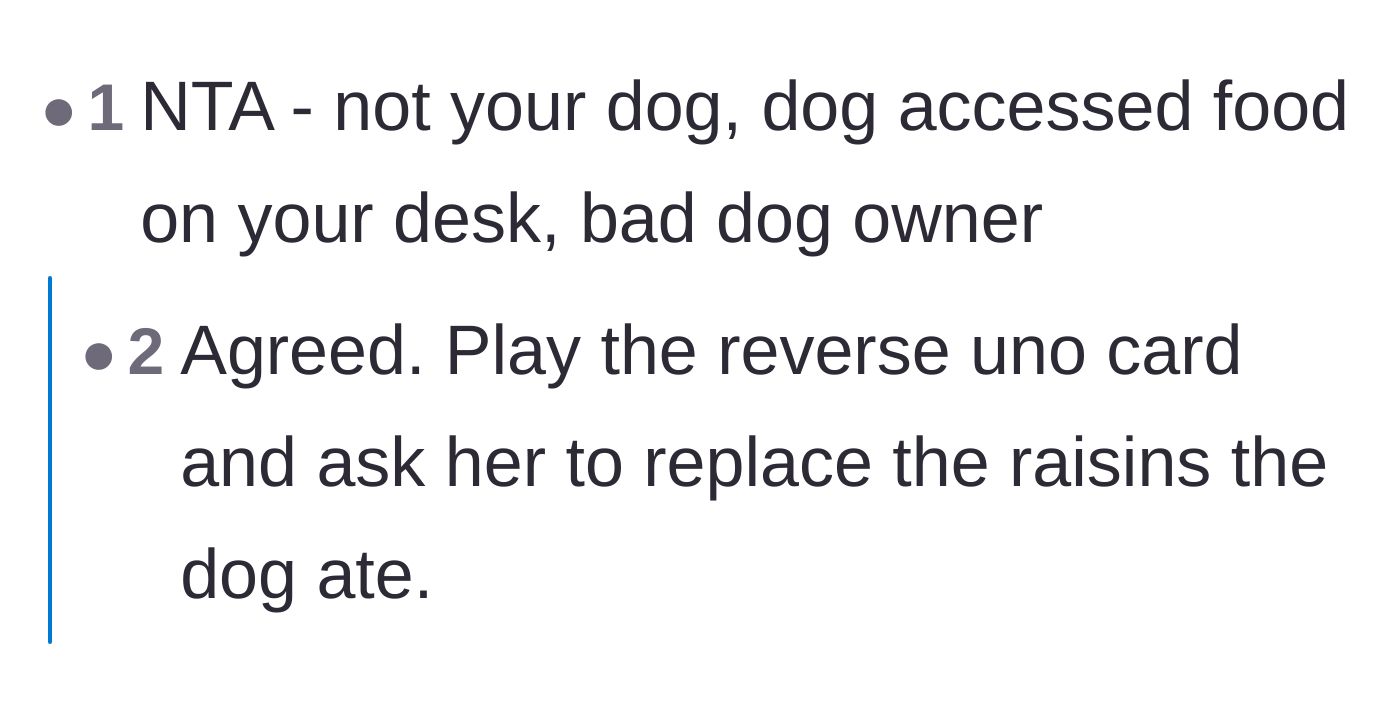 Comment thread 3 - Suggesting the roommate should actually pay to replace the eaten snacks