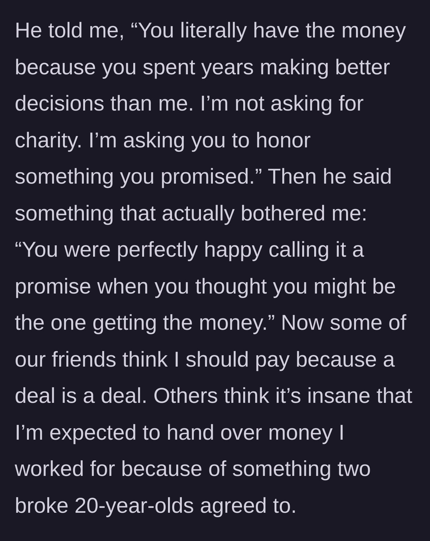Story part 5 - The friend guilt-tripping the saver while mutual friends argue over who is right.