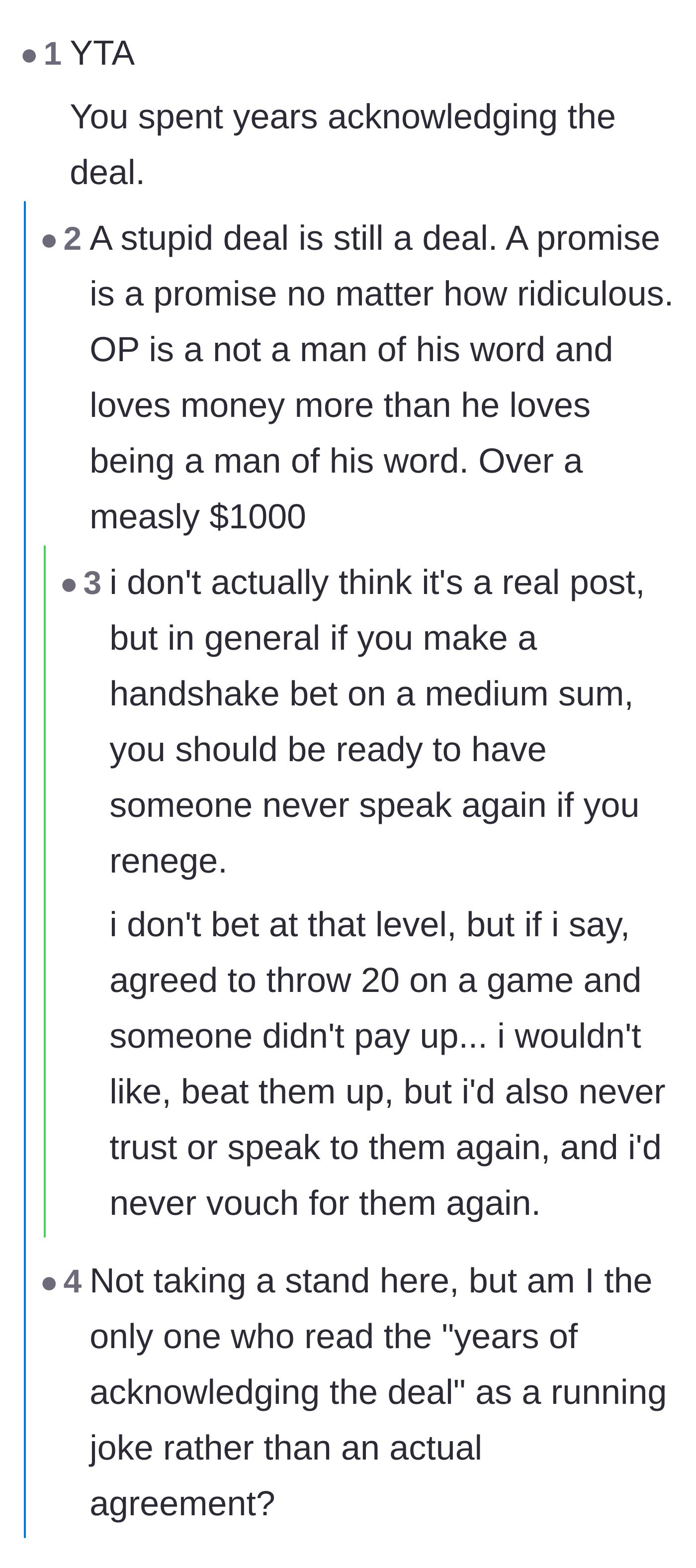 Comment thread 2 - A debate about whether a running joke counts as a legally binding verbal contract.