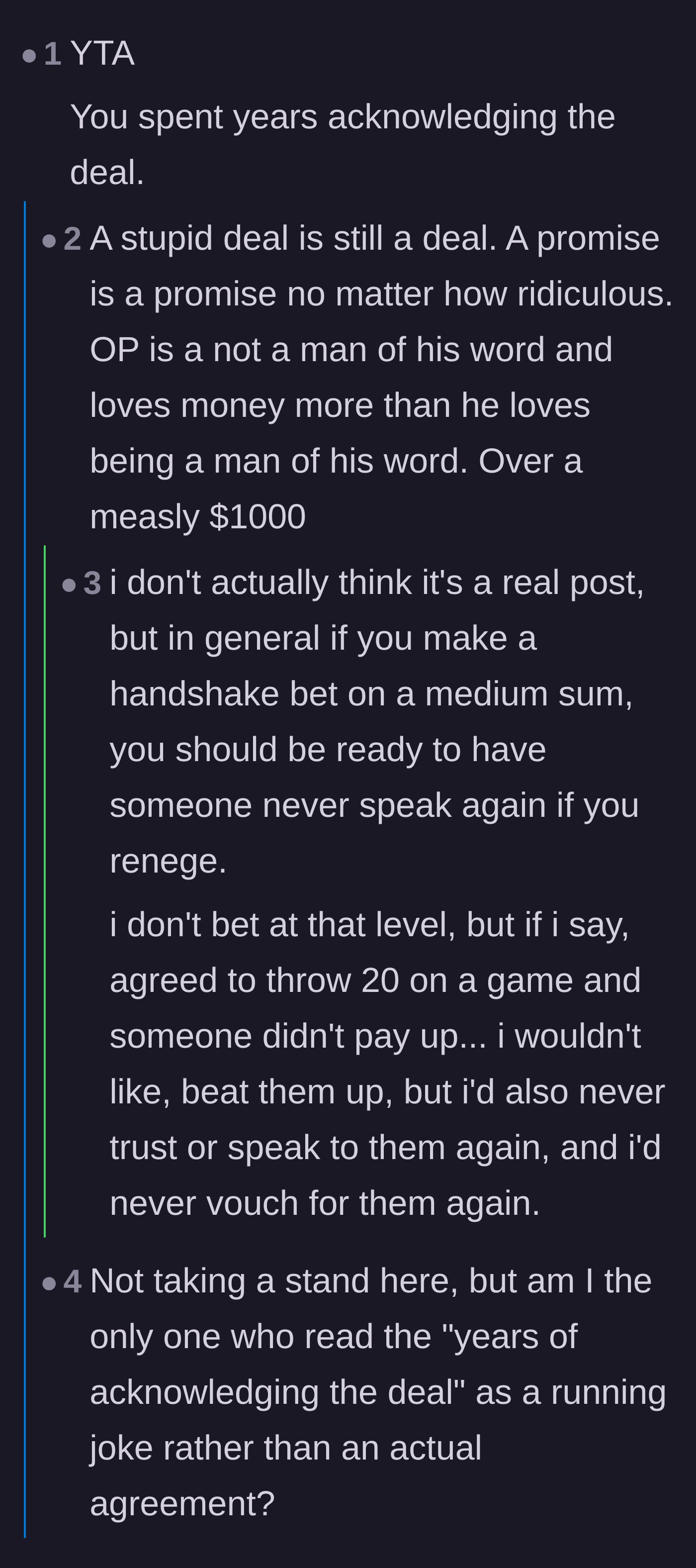 Comment thread 2 - A debate about whether a running joke counts as a legally binding verbal contract.