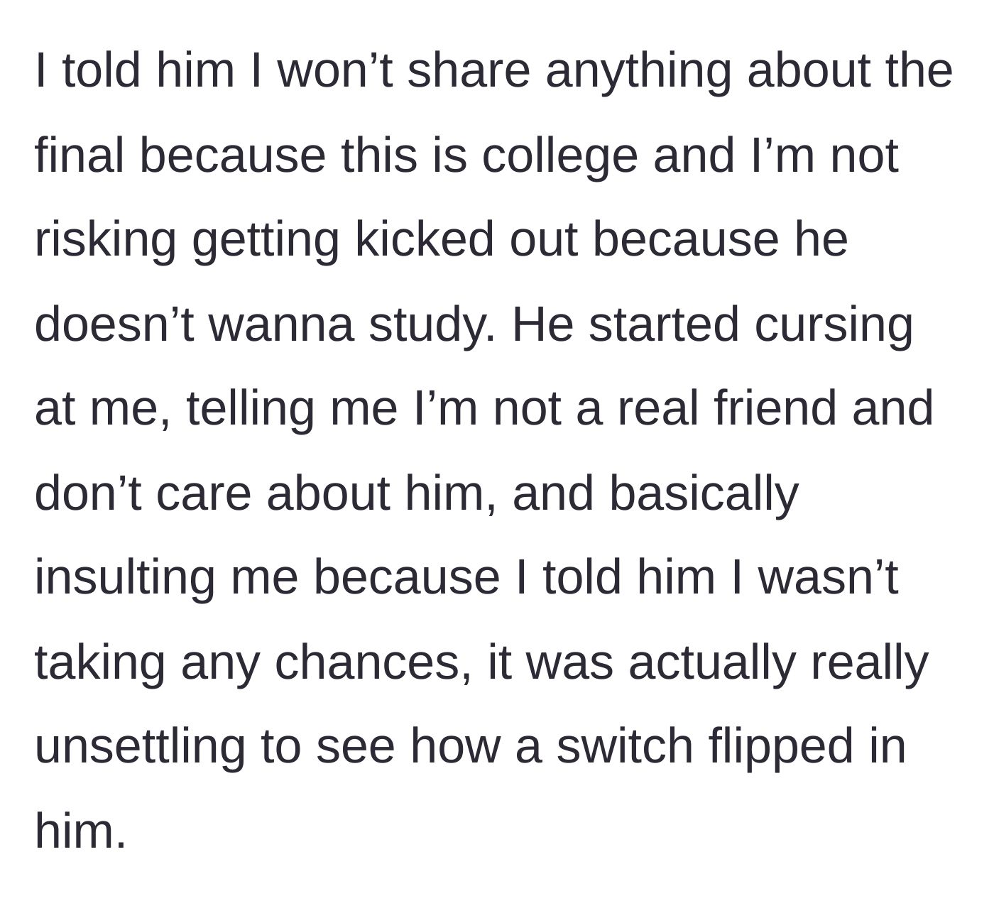 Story part 4 - Main character refuses to share answers, prompting Jason to curse at her and call her a bad friend.