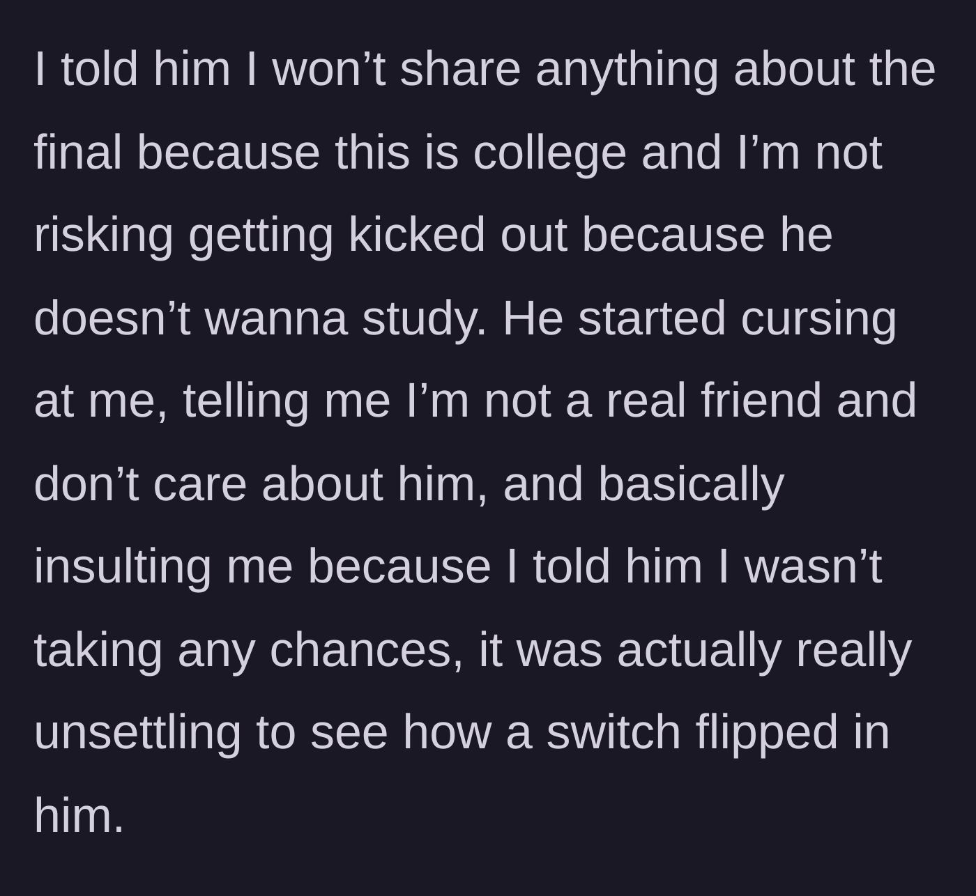 Story part 4 - Main character refuses to share answers, prompting Jason to curse at her and call her a bad friend.