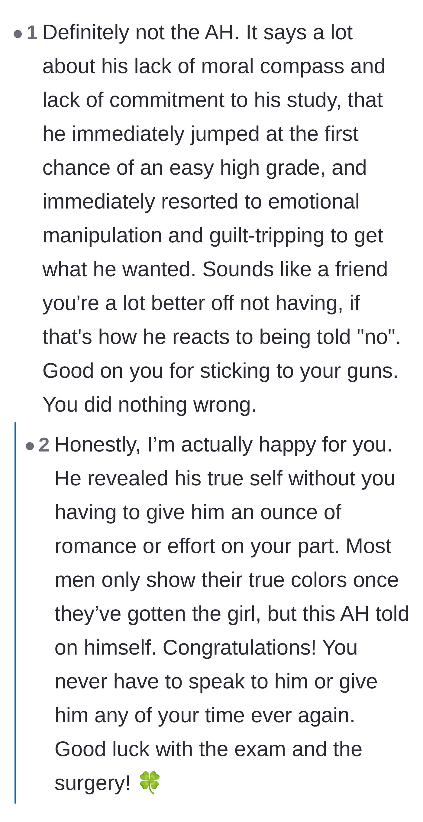 Comment thread 1 - Readers pointing out how quickly Jason showed his true manipulative colors when denied an easy grade.