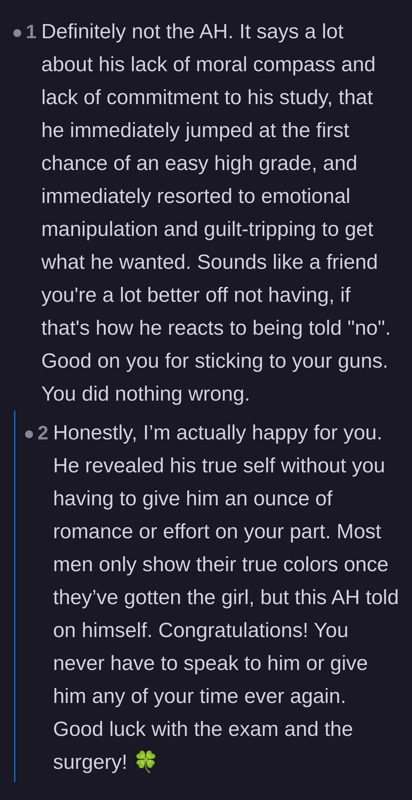 Comment thread 1 - Readers pointing out how quickly Jason showed his true manipulative colors when denied an easy grade.
