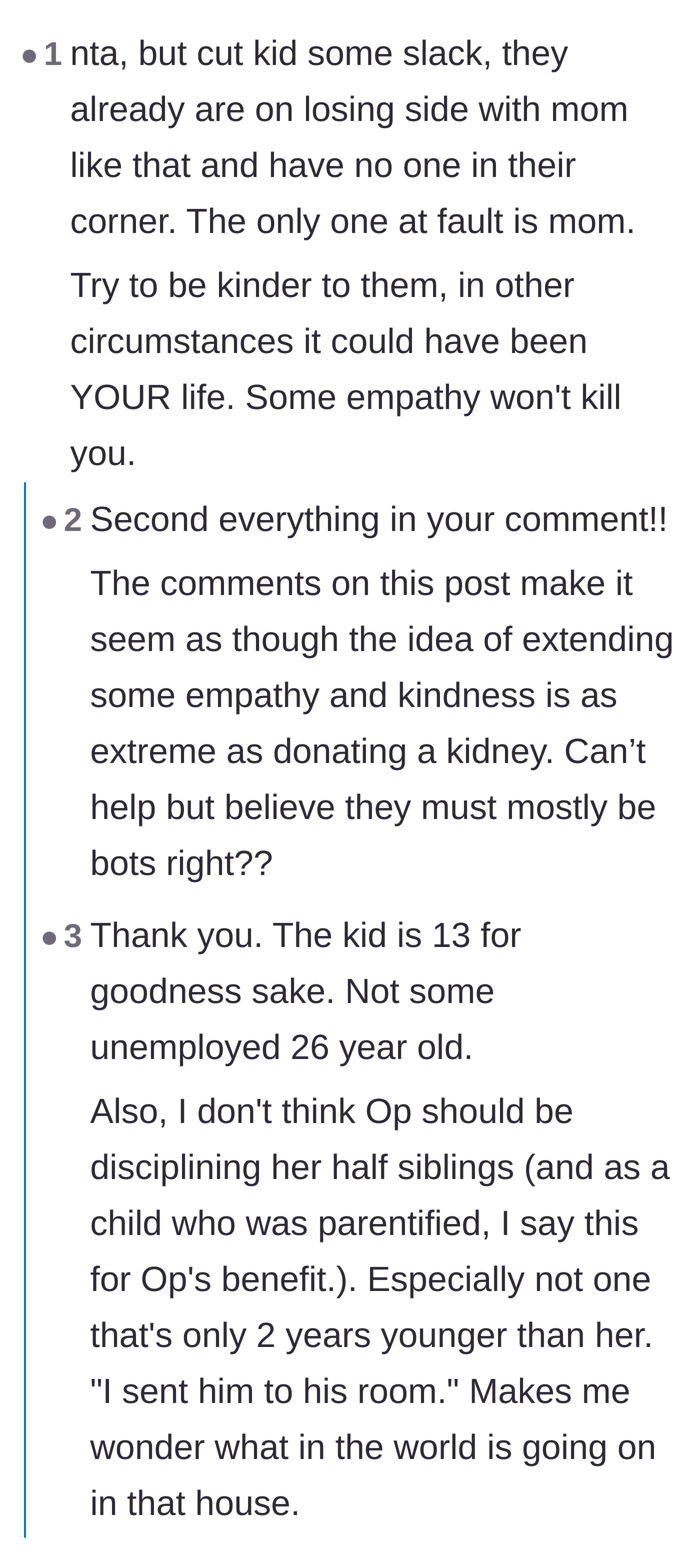 Comment thread 3 - Commenters arguing over whether the 13-year-old half-brother is to blame or just another victim of the mother's neglect.