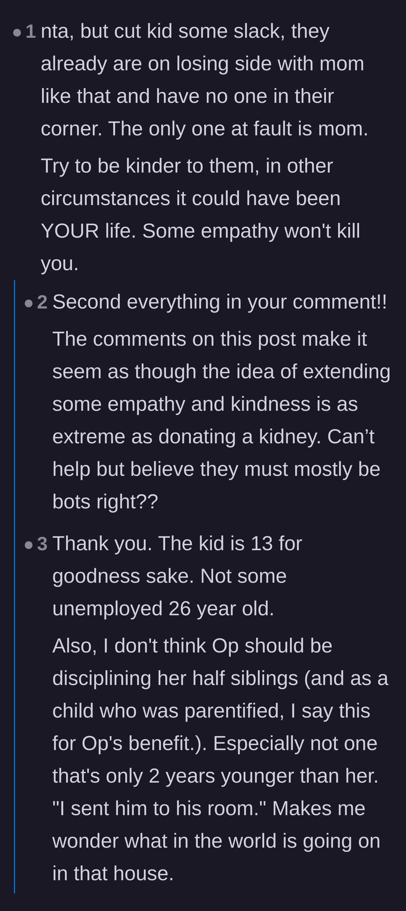 Comment thread 3 - Commenters arguing over whether the 13-year-old half-brother is to blame or just another victim of the mother's neglect.