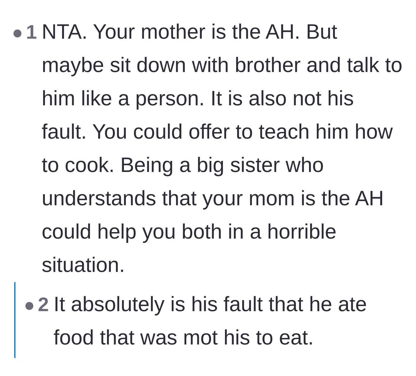 Comment thread 5 - A suggestion for the teenage girl to sit down with her half-brother and teach him to cook as a way to bond.
