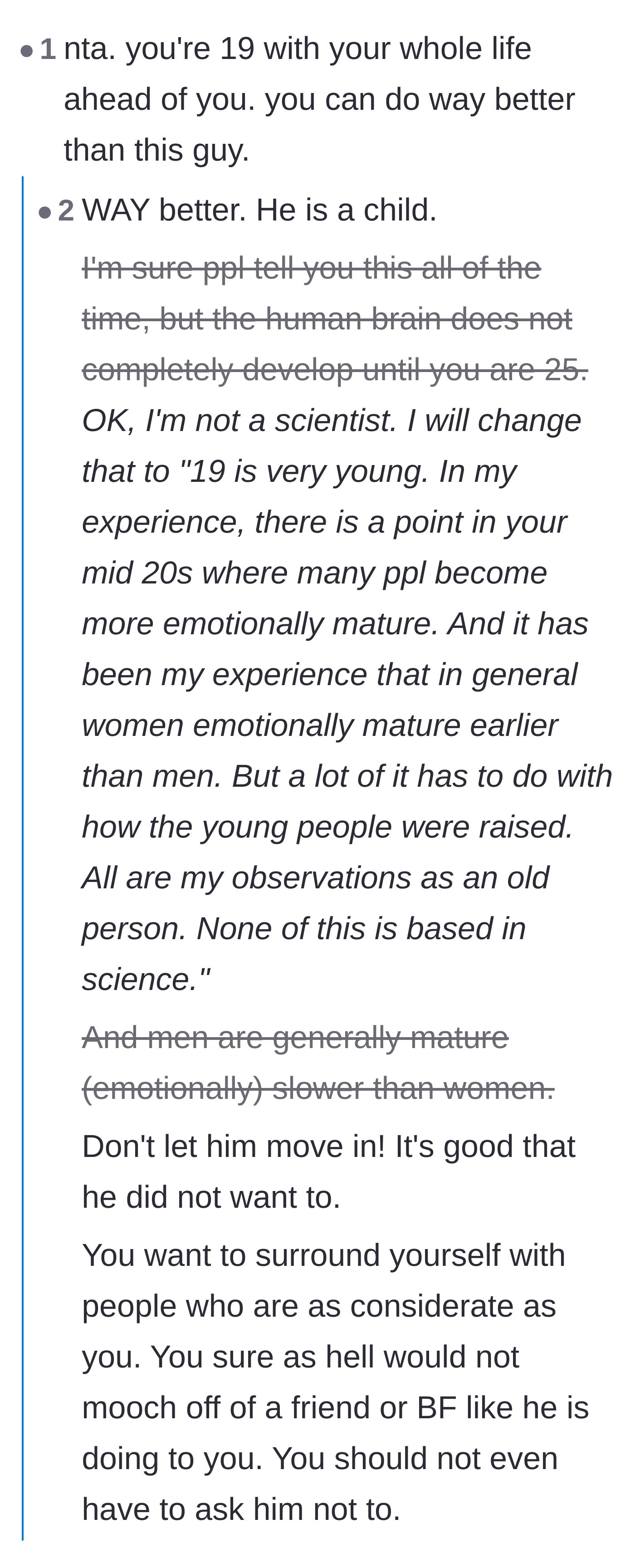 Comment thread 3 - Commenters discussing age, emotional maturity, and the often-cited 25-year-old brain development theory.
