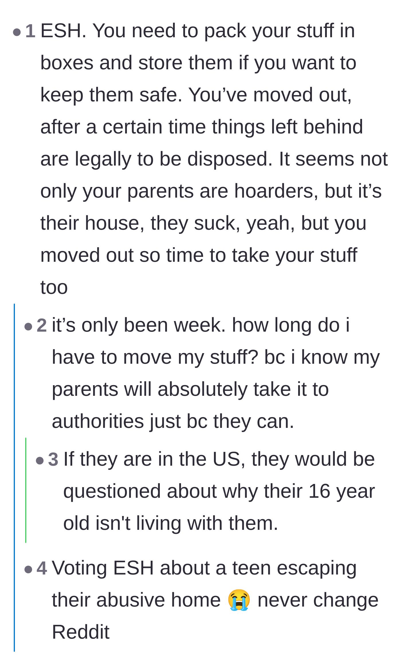 Comment thread 2 - Debating the reality of a teenager moving out and leaving belongings behind