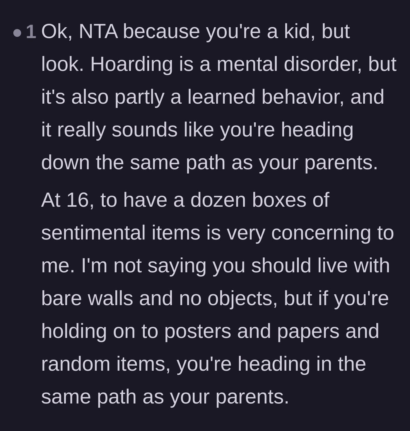 Comment thread 5 - Explaining how hoarding can be a learned behavior in children