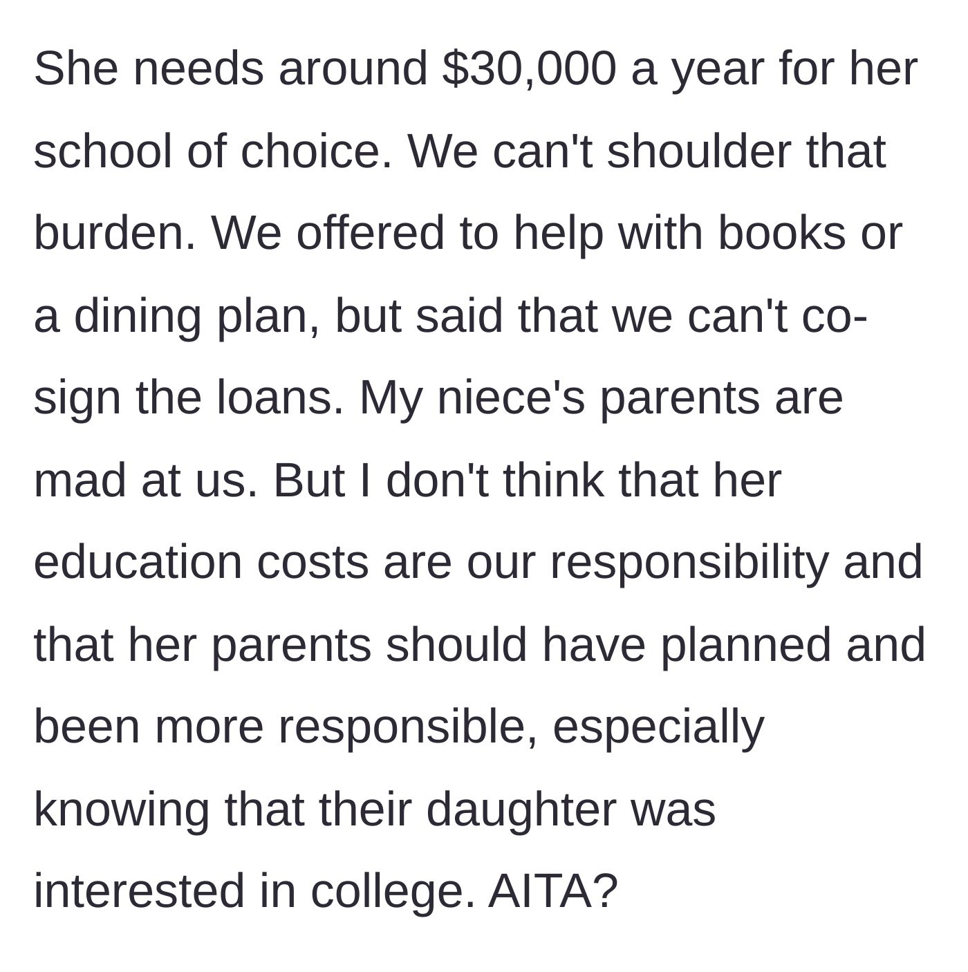 Story part 5 - Uncle offers smaller financial help but refuses the massive loan; the parents throw a tantrum.