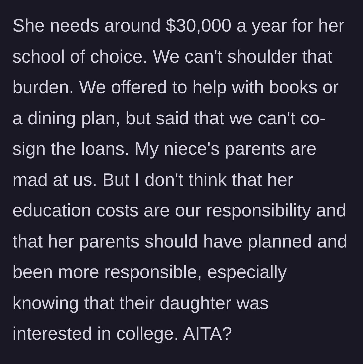 Story part 5 - Uncle offers smaller financial help but refuses the massive loan; the parents throw a tantrum.