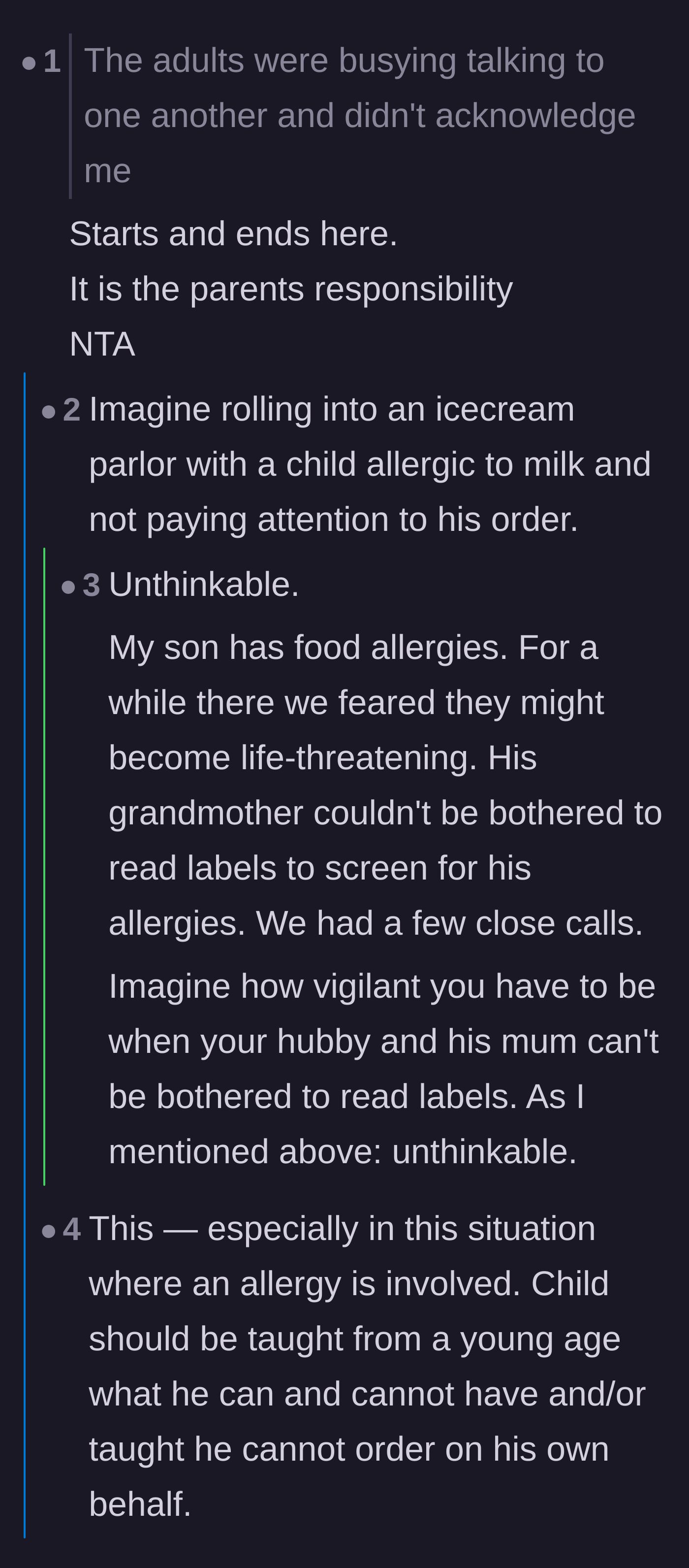 Comment thread 1 - Readers sharing disbelief and personal stories about the extreme vigilance required for children with food allergies.