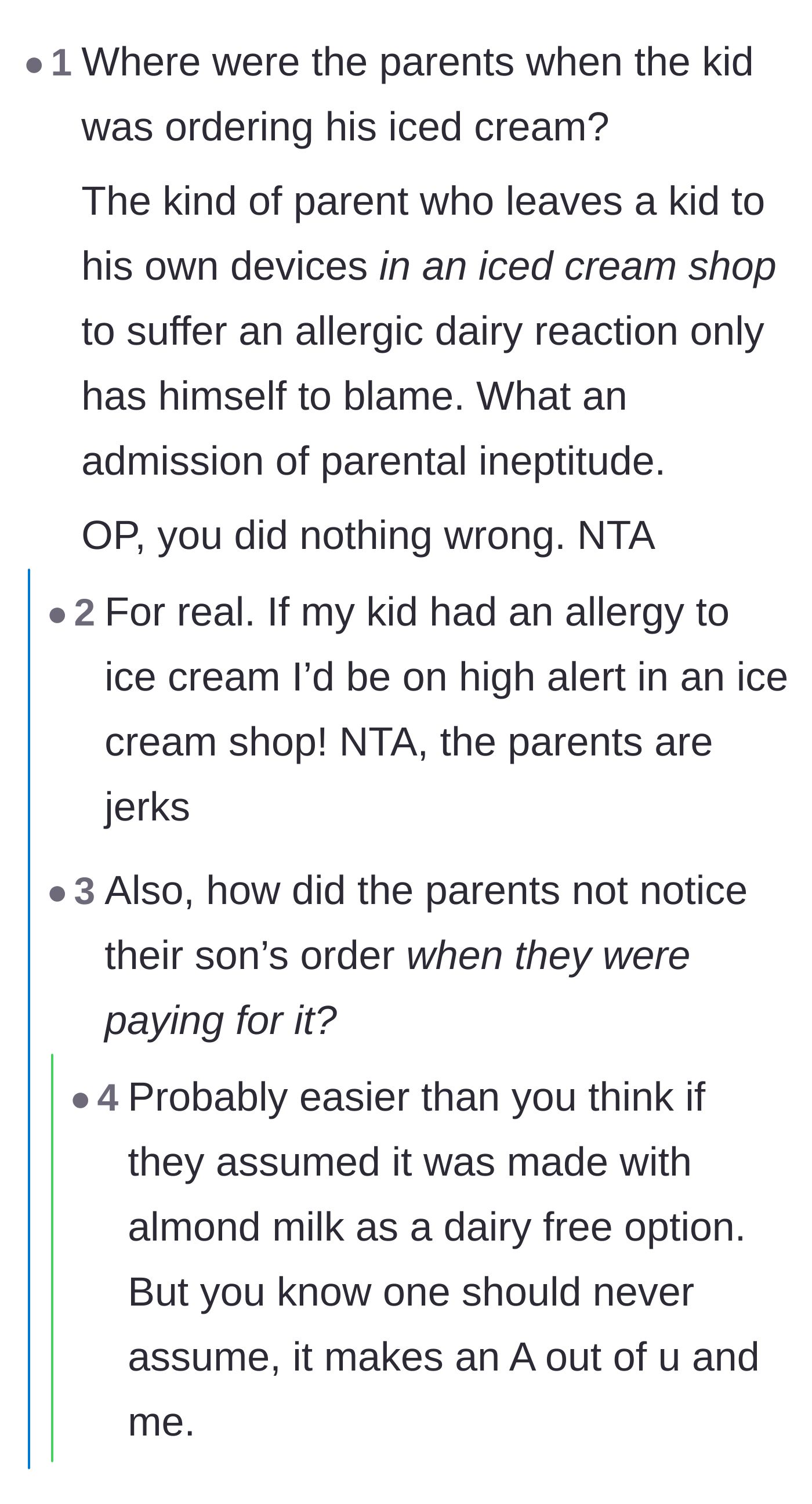 Comment thread 3 - Users questioning how the parents managed to pay for the ice cream without noticing what their son was about to eat.