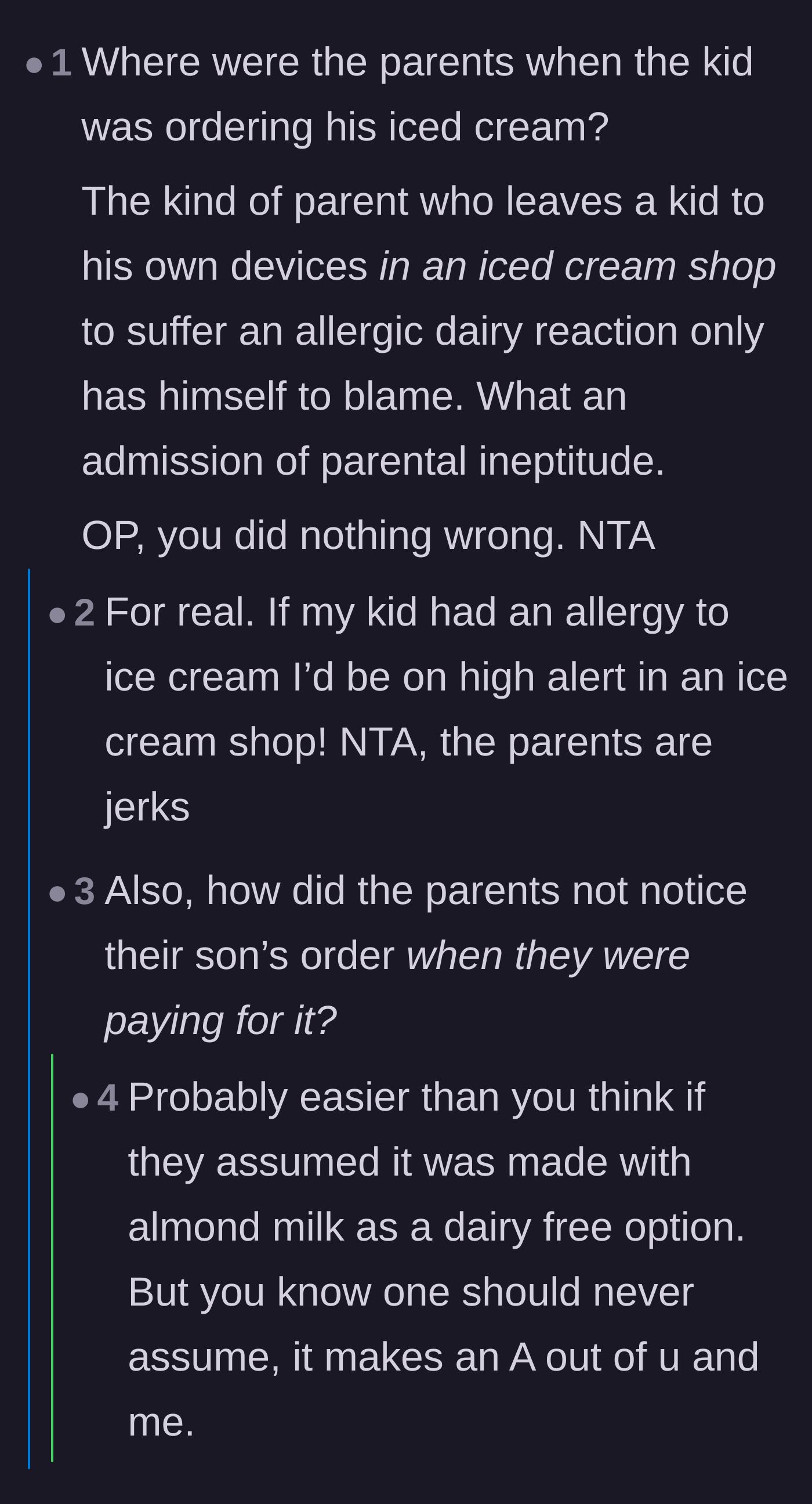 Comment thread 3 - Users questioning how the parents managed to pay for the ice cream without noticing what their son was about to eat.