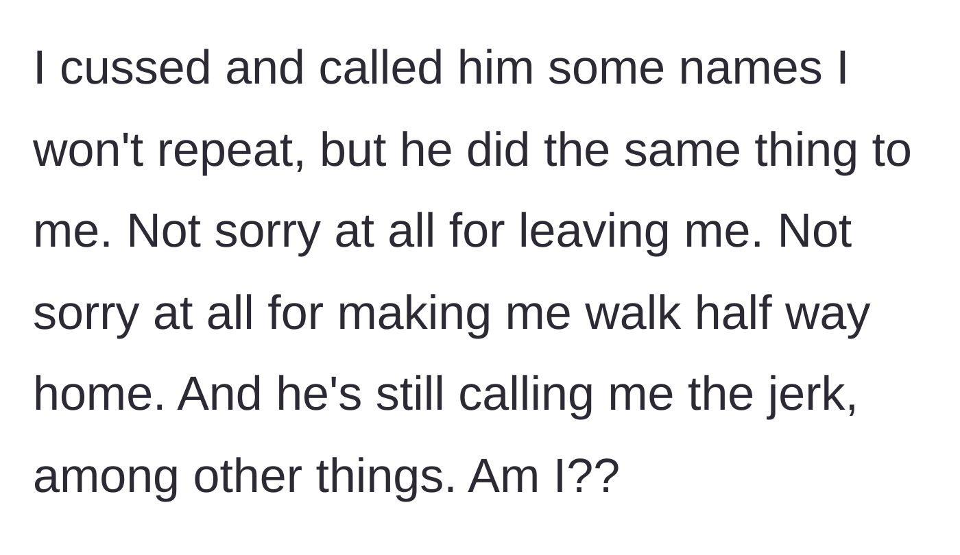 Story part 7 - The couple screaming at each other in the car, with the boyfriend showing zero remorse for abandoning her.