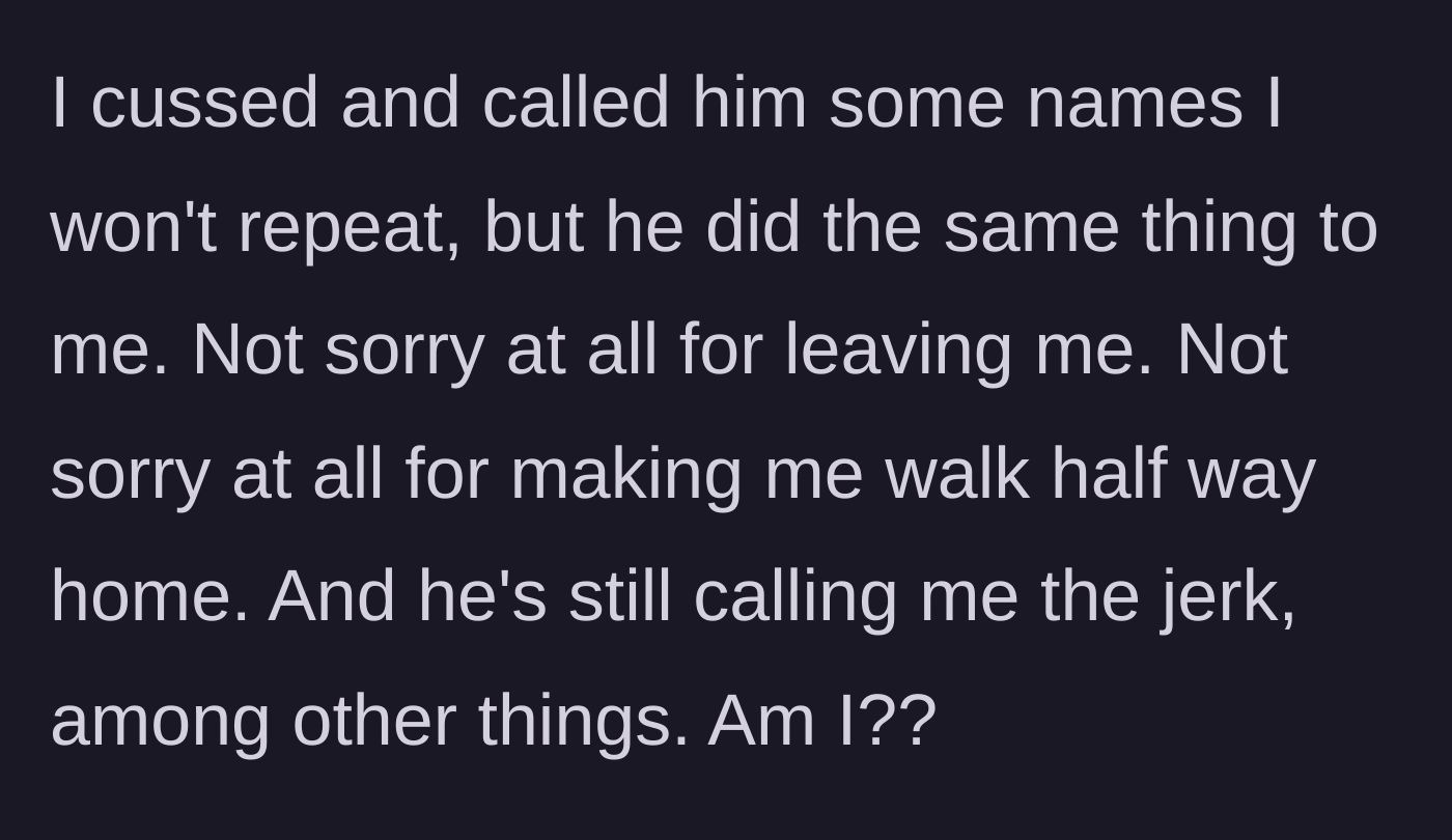 Story part 7 - The couple screaming at each other in the car, with the boyfriend showing zero remorse for abandoning her.
