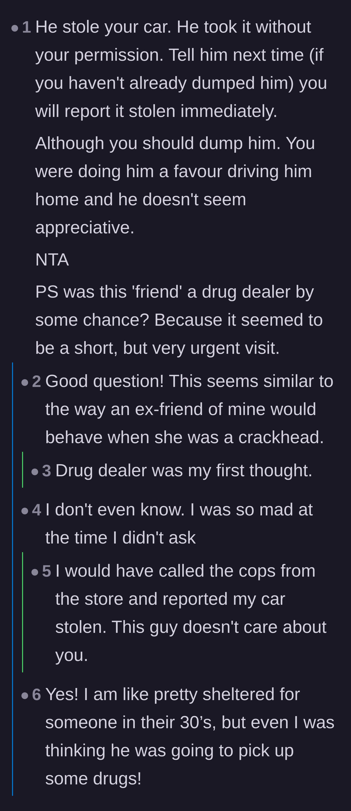 Comment thread 1 - Readers speculating that the boyfriend's urgent and erratic behavior was because he was meeting a drug dealer.