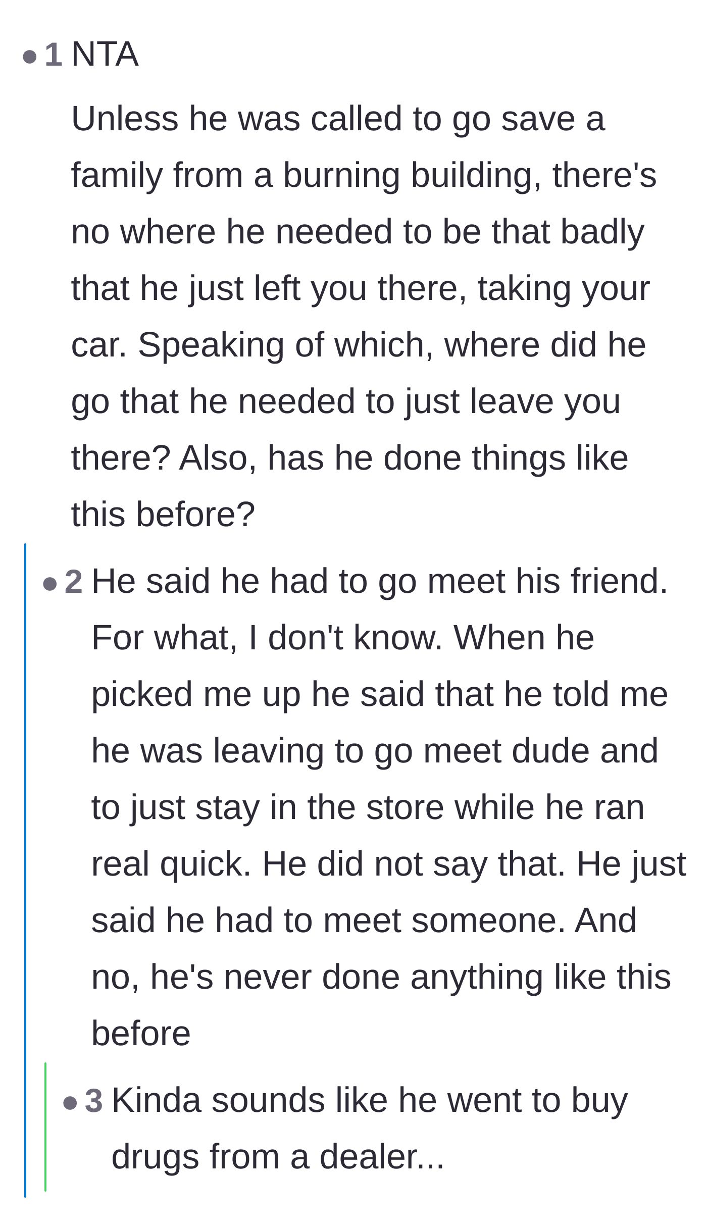 Comment thread 3 - Discussion about the lack of any valid excuse for abandoning a partner and the massive red flags involved.