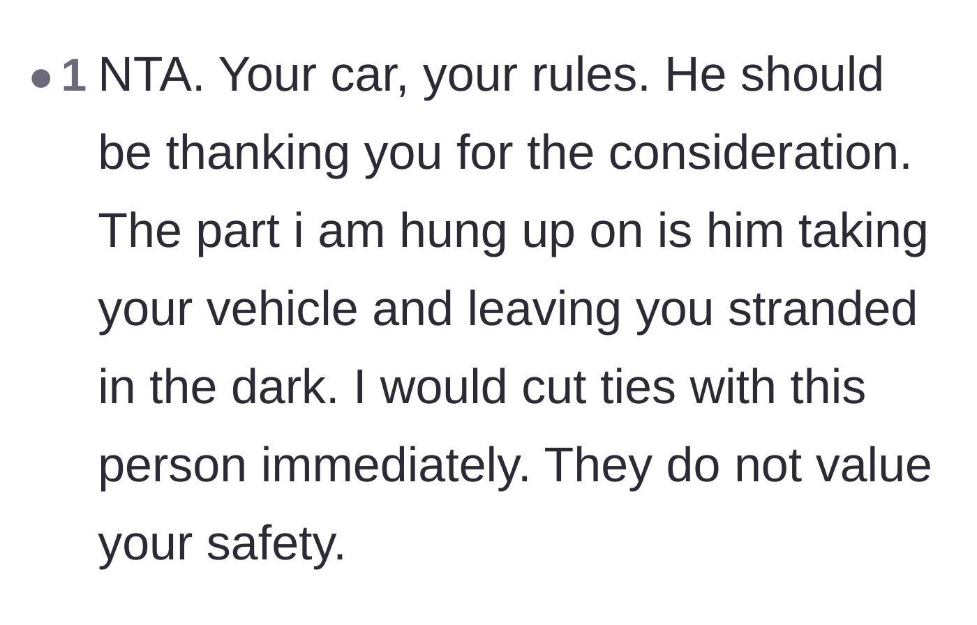 Comment thread 6 - A commenter emphasizing that the boyfriend fundamentally does not value the girlfriend's personal safety.