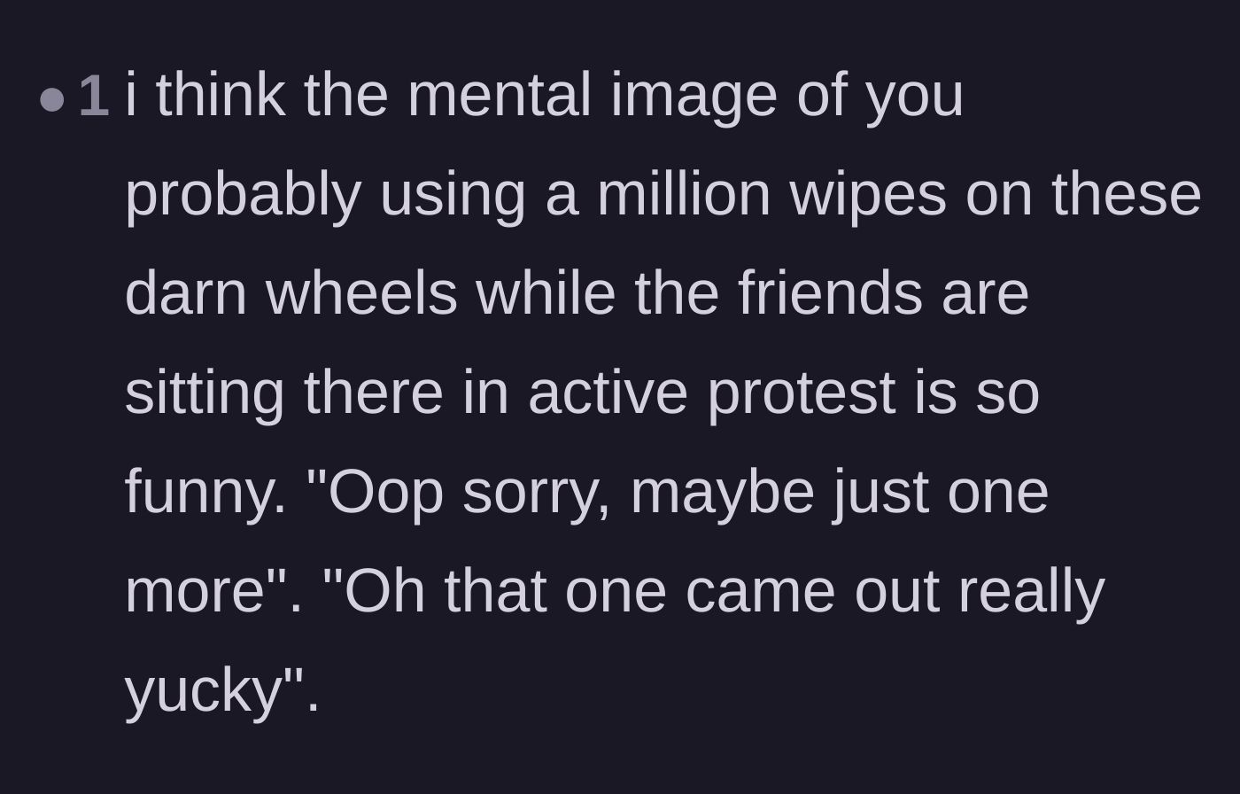 Comment thread 3 - A reader finding humor in the agonizingly awkward visual of the host scrubbing the tires.