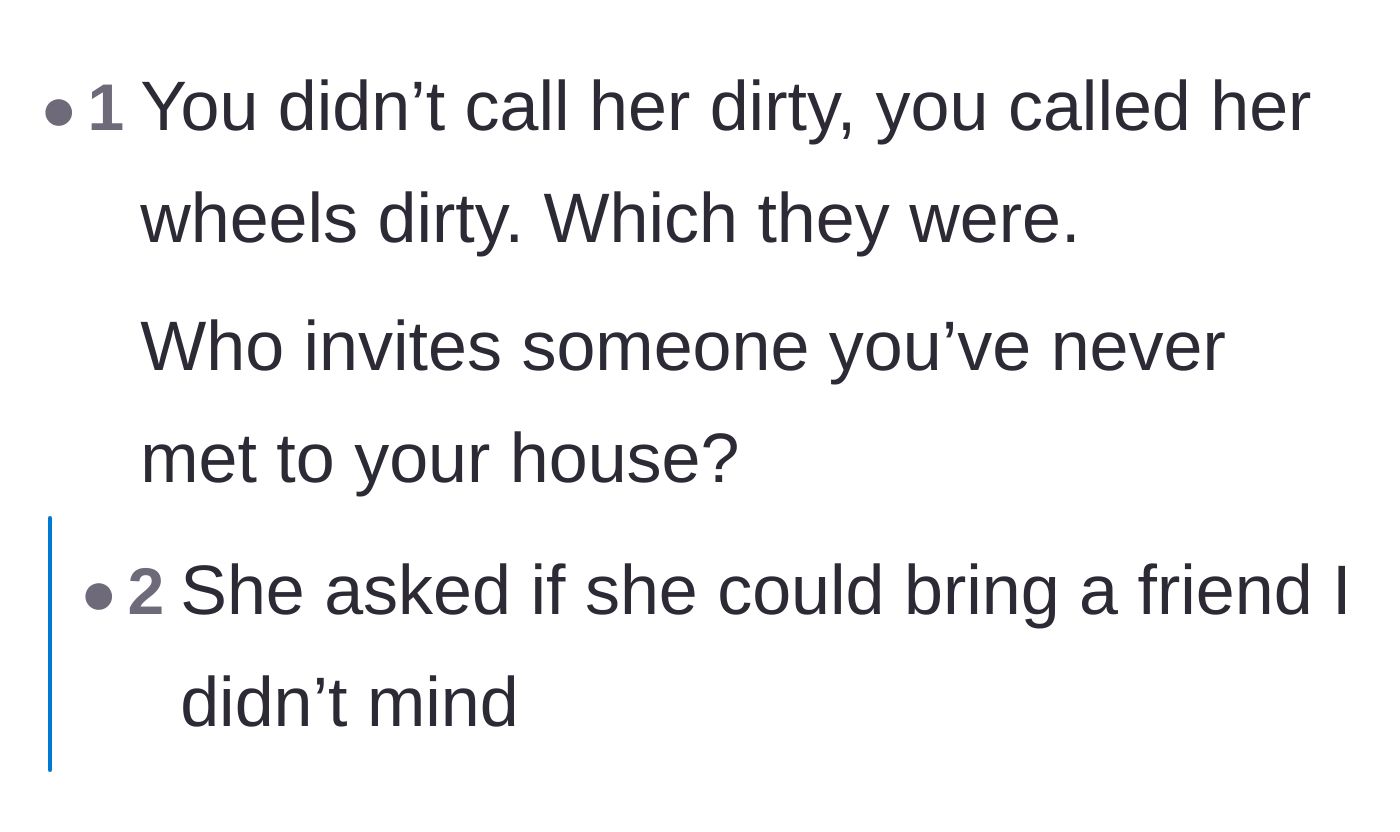 Comment thread 4 - A user defending the host by arguing about semantics and uninvited guests.