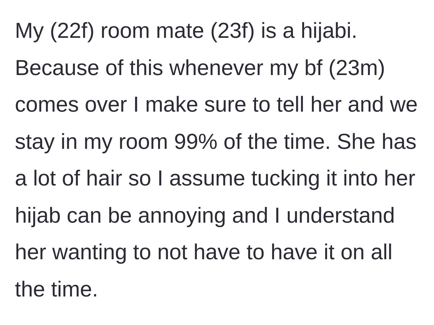 Story part 1 - Explaining the standard apartment rules for the hijabi roommate