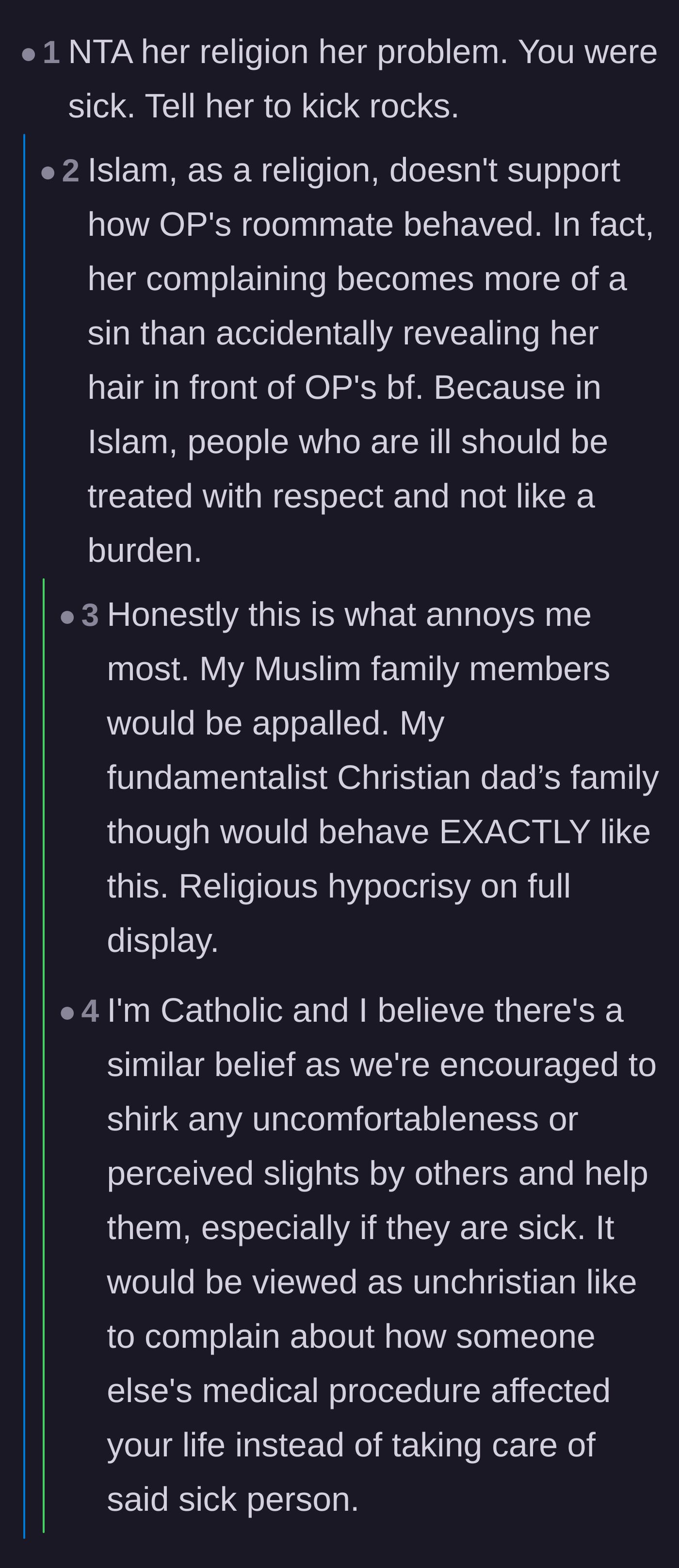 Comment thread 4 - Commentary on religious hypocrisy and how true faith dictates caring for the sick.