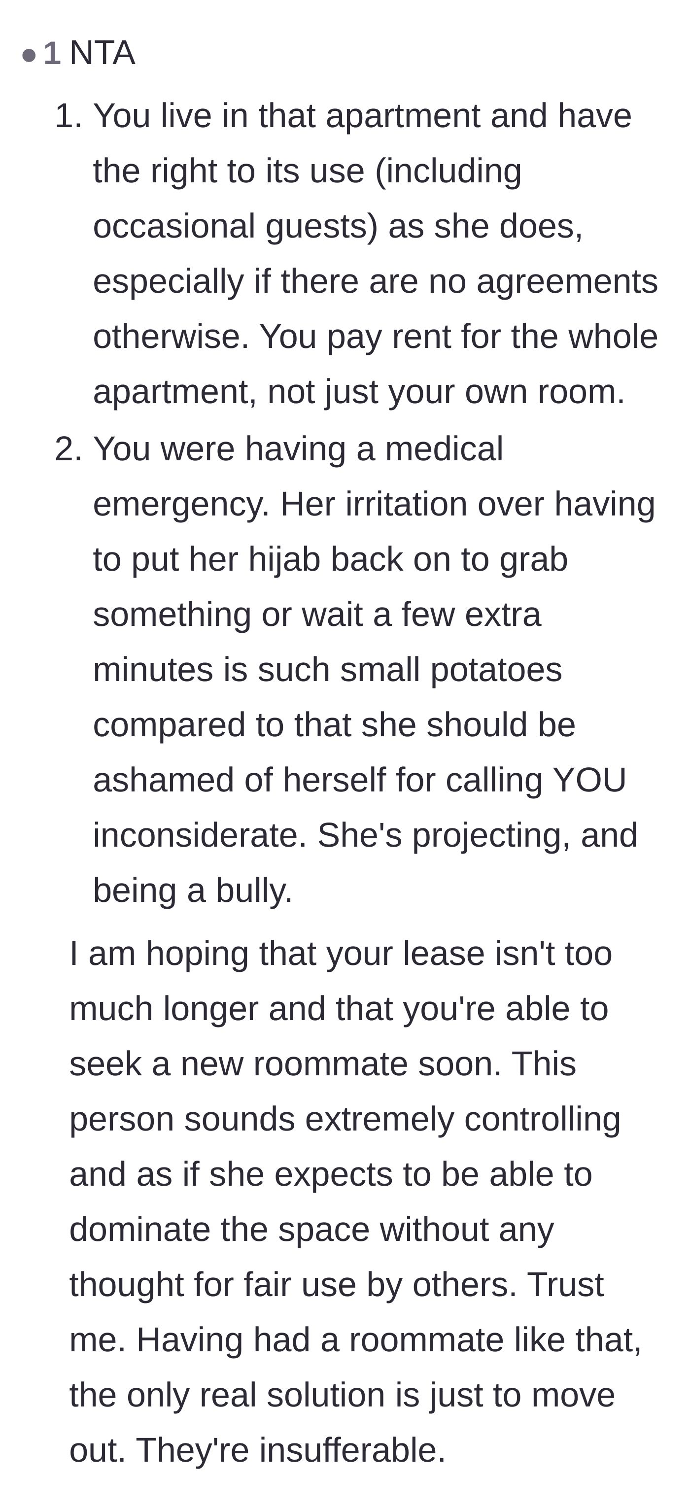 Comment thread 5 - Advice on the financial reality of paying for shared spaces and a warning to move out.