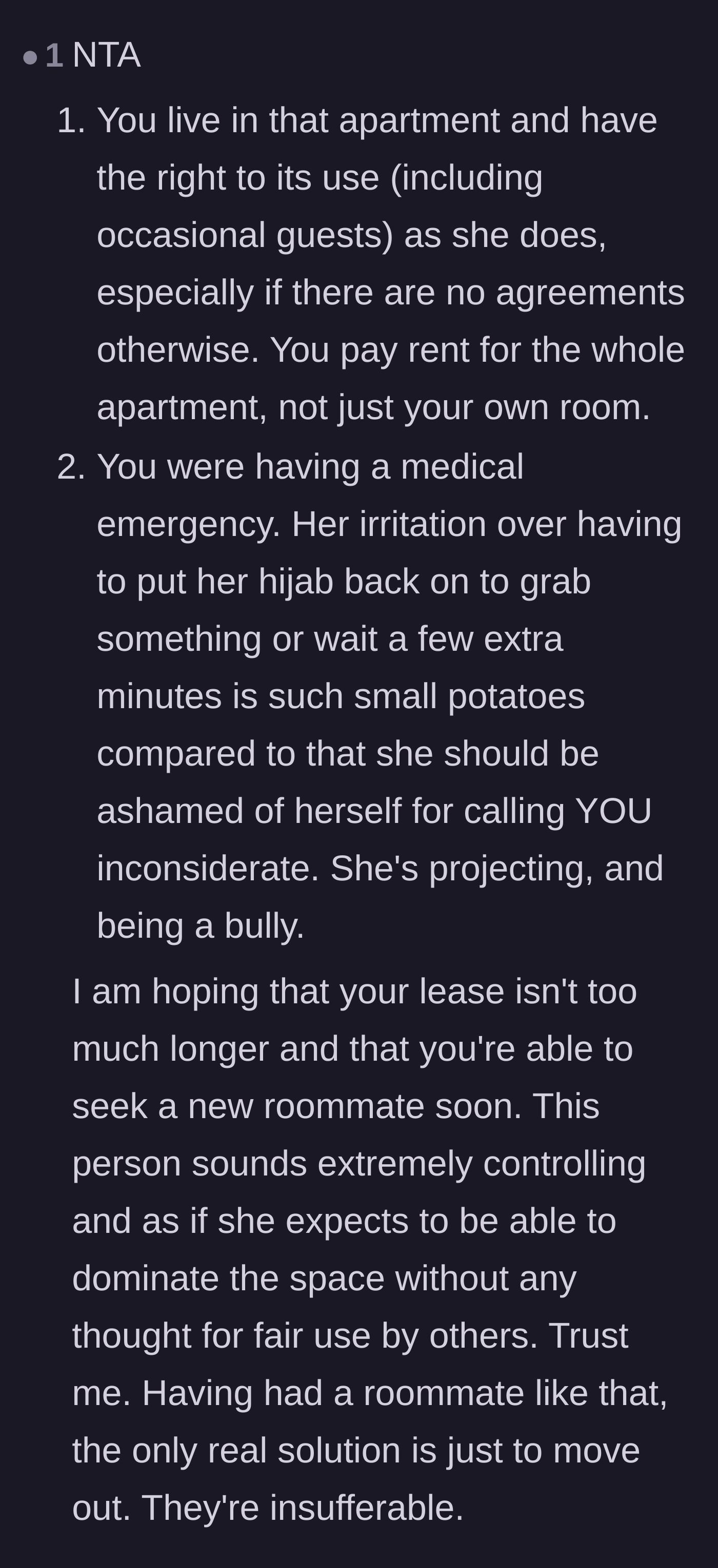 Comment thread 5 - Advice on the financial reality of paying for shared spaces and a warning to move out.