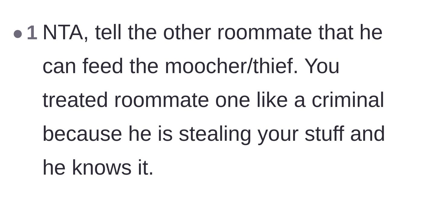 Comment thread 4 - A suggestion for the enabling third roommate to step up and feed the thief themselves.