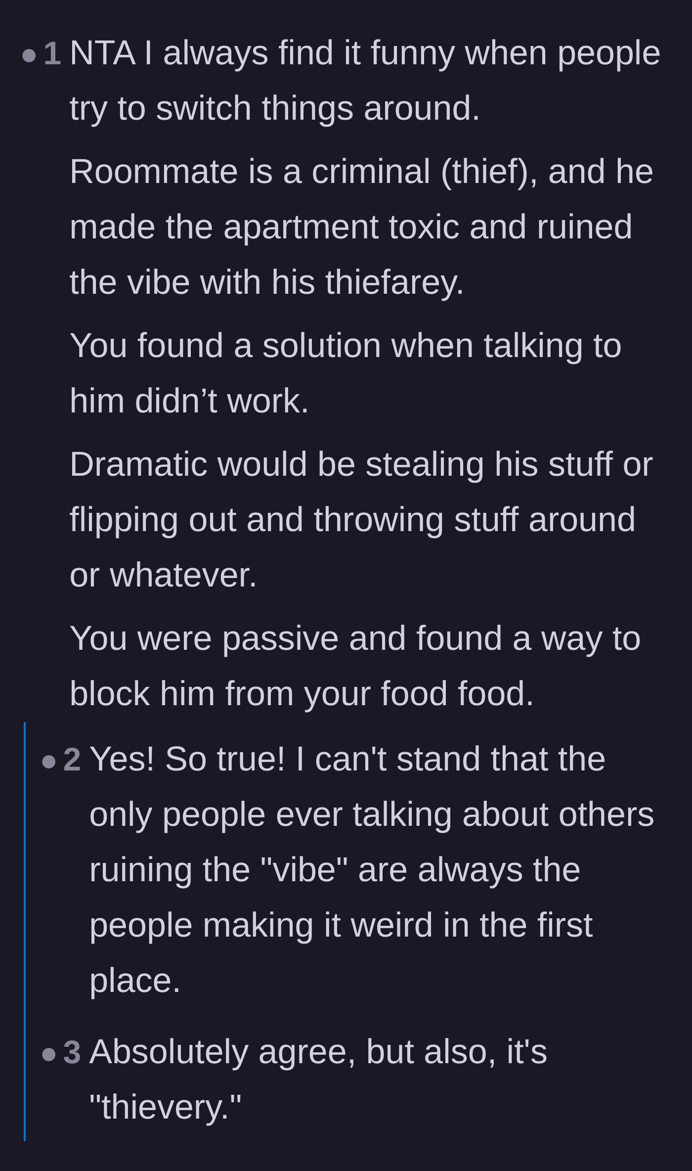 Comment thread 5 - Pointing out the hypocrisy of the roommate claiming the lockbox ruined the apartment's vibe.