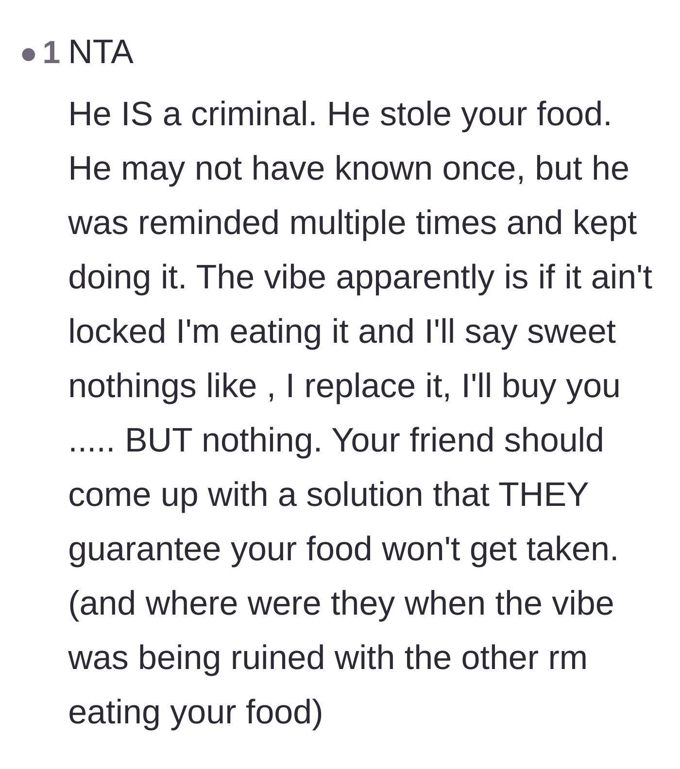 Comment thread 6 - Calling out the roommate's repeated offenses and the third roommate's hypocritical silence.