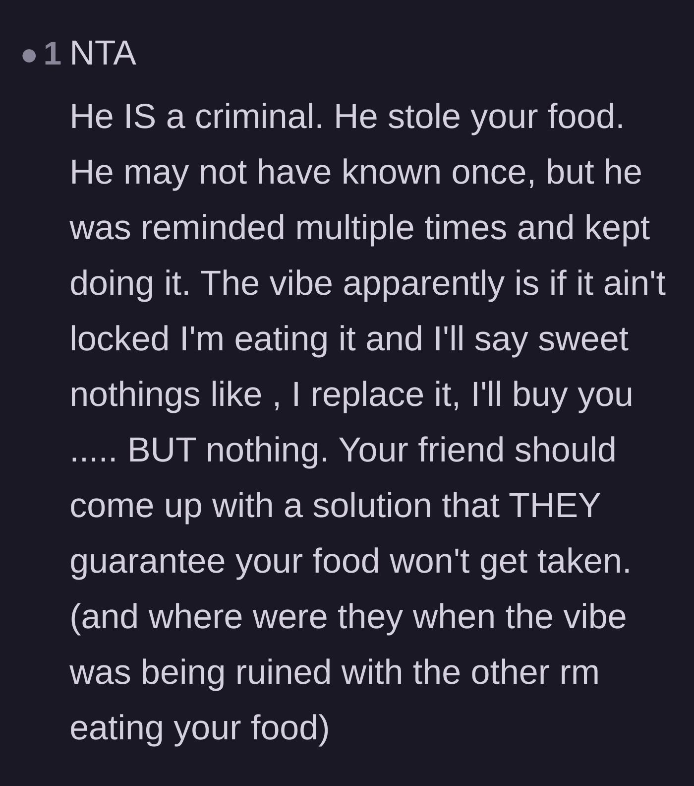 Comment thread 6 - Calling out the roommate's repeated offenses and the third roommate's hypocritical silence.
