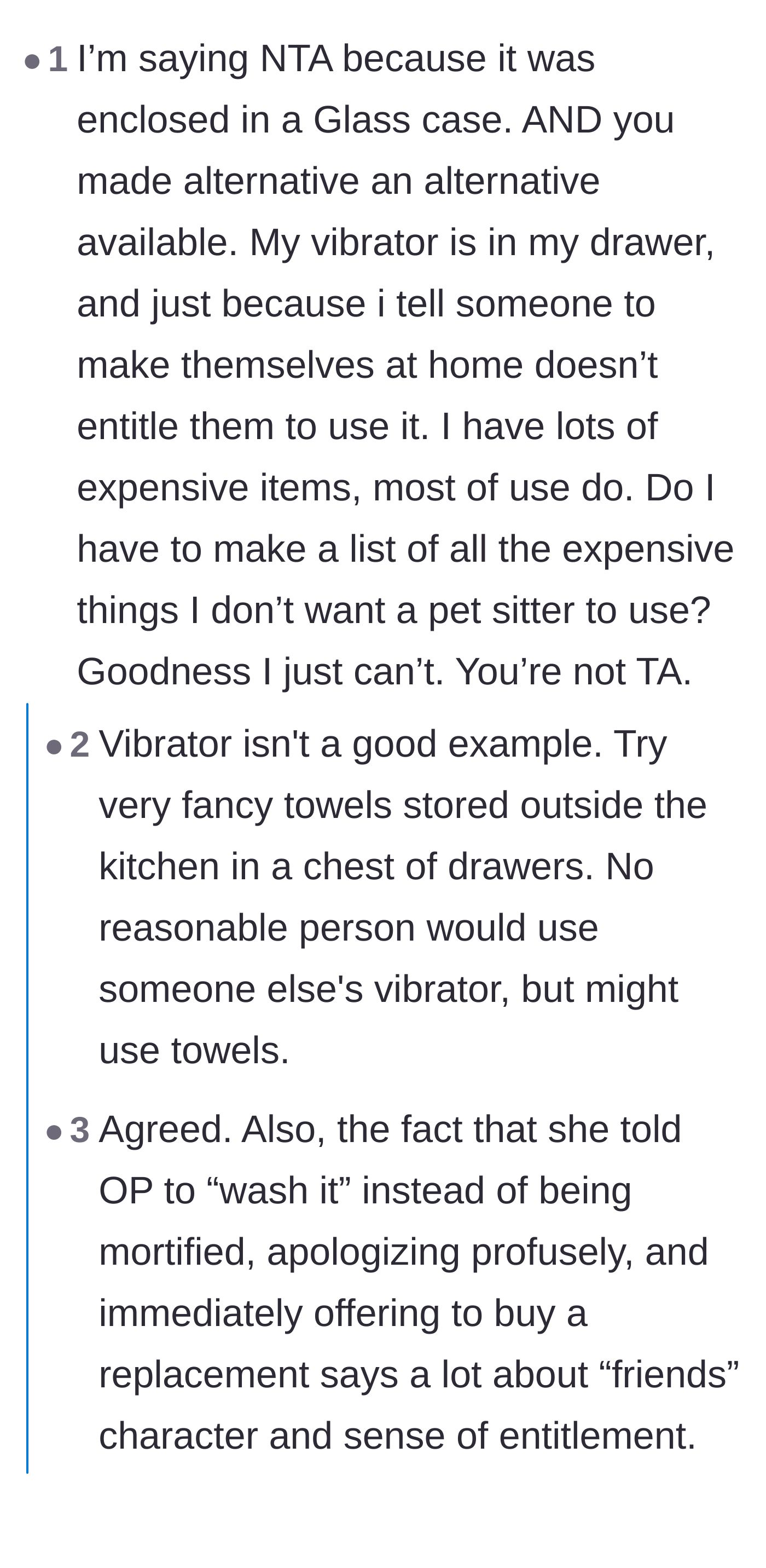 Comment thread 1 - A debate comparing the ruined teapot to other private or display-only items like family heirlooms.