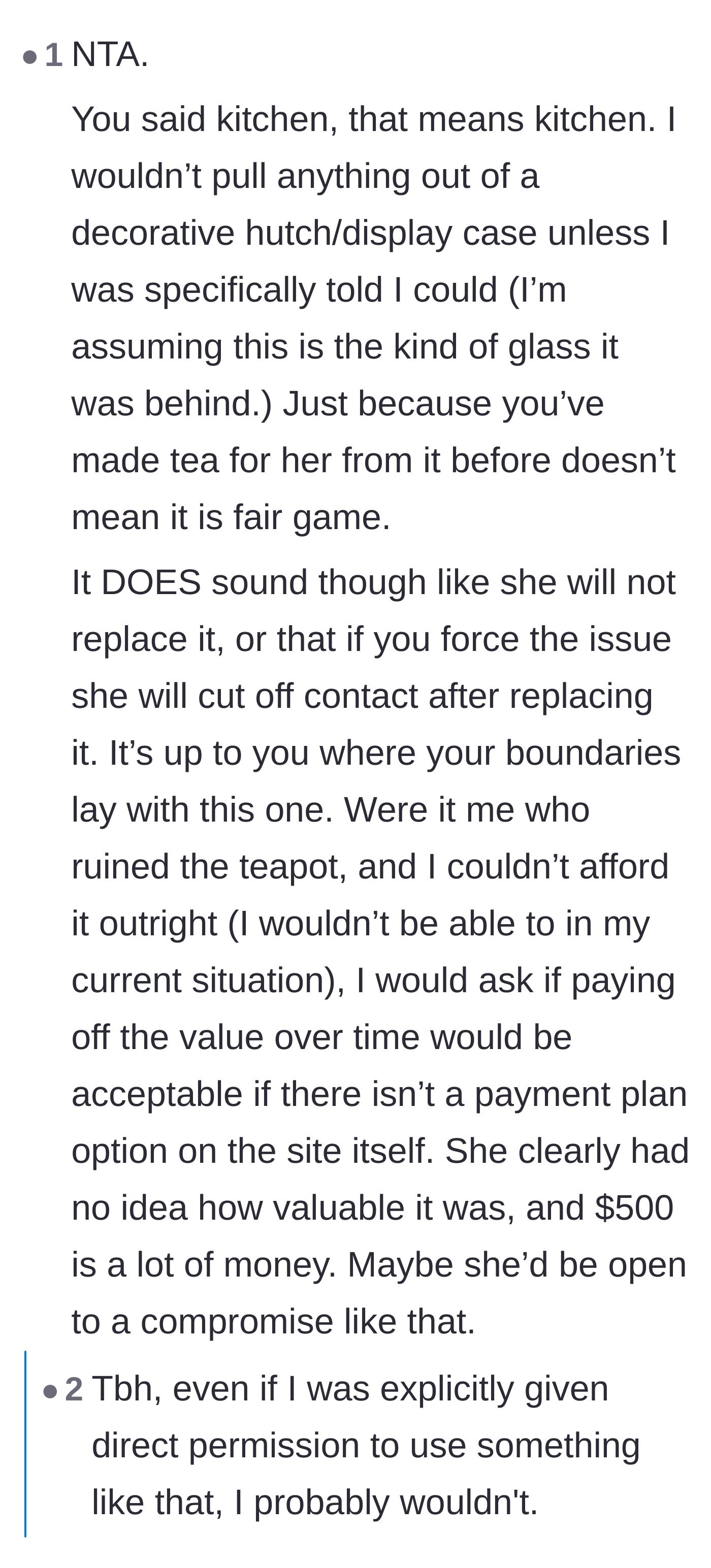 Comment thread 5 - Suggestions on offering a payment plan if the friend genuinely cannot afford the $500 replacement cost outright.