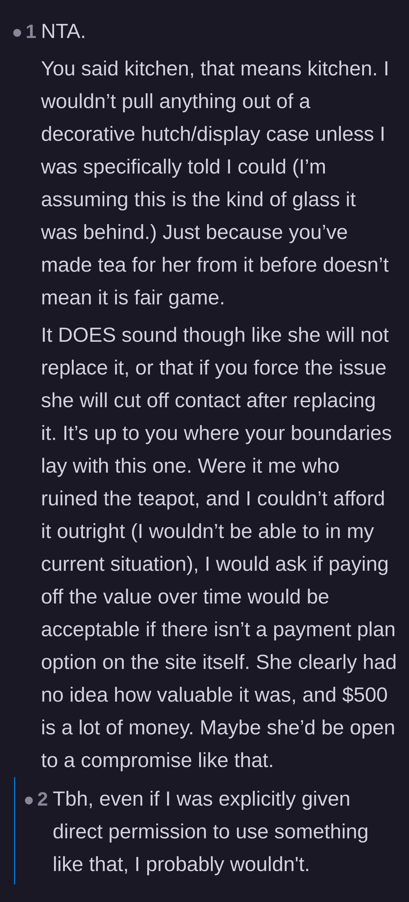Comment thread 5 - Suggestions on offering a payment plan if the friend genuinely cannot afford the $500 replacement cost outright.