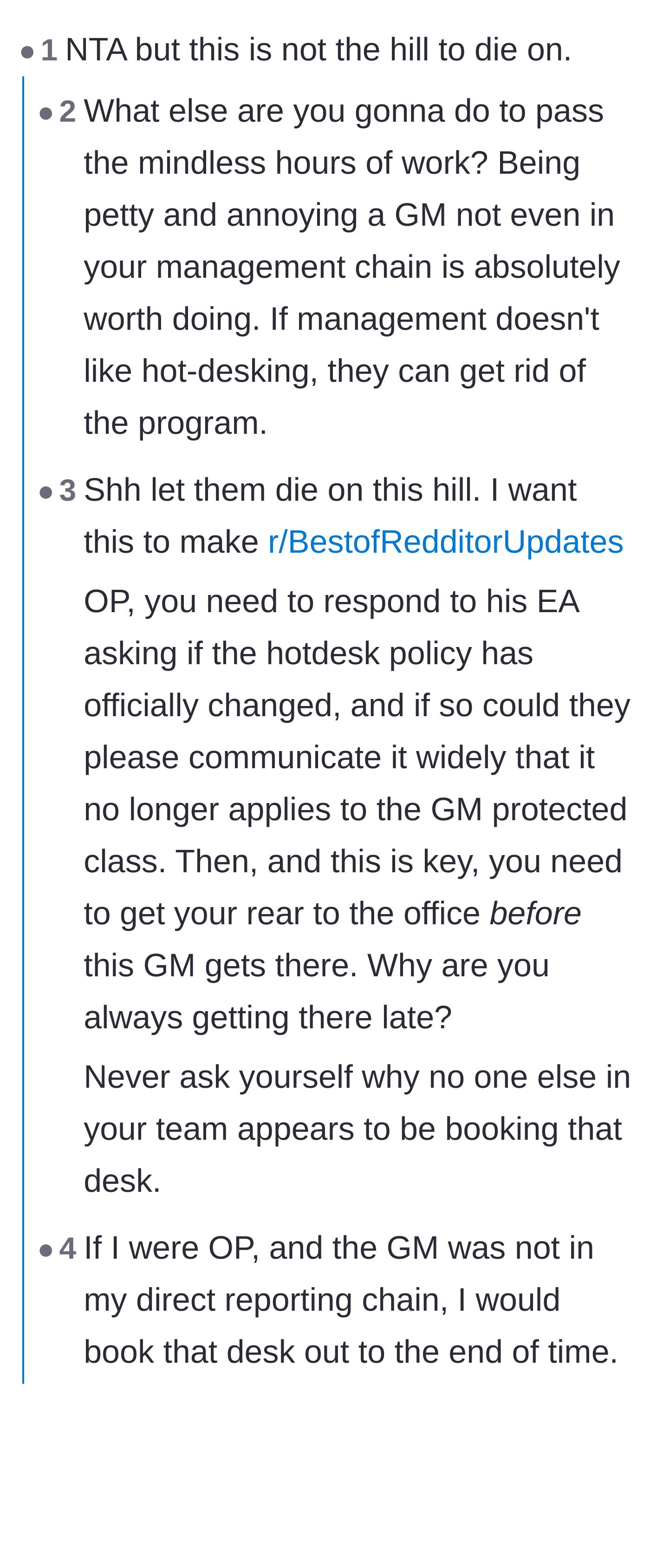 Comment thread 1 - Advice warning the author that annoying an executive could lead to getting fired or politically targeted.