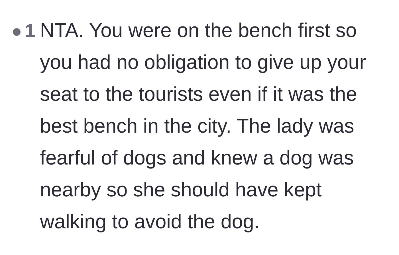 Comment thread 6 - A reminder that the first-come-first-served rule applies and the fearful tourist should have just kept walking.
