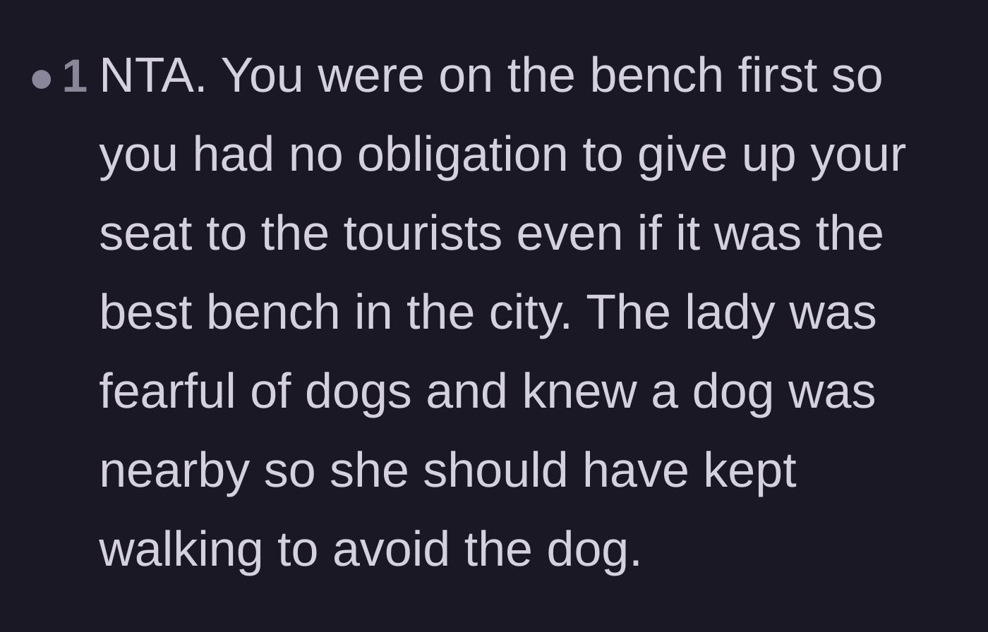 Comment thread 6 - A reminder that the first-come-first-served rule applies and the fearful tourist should have just kept walking.